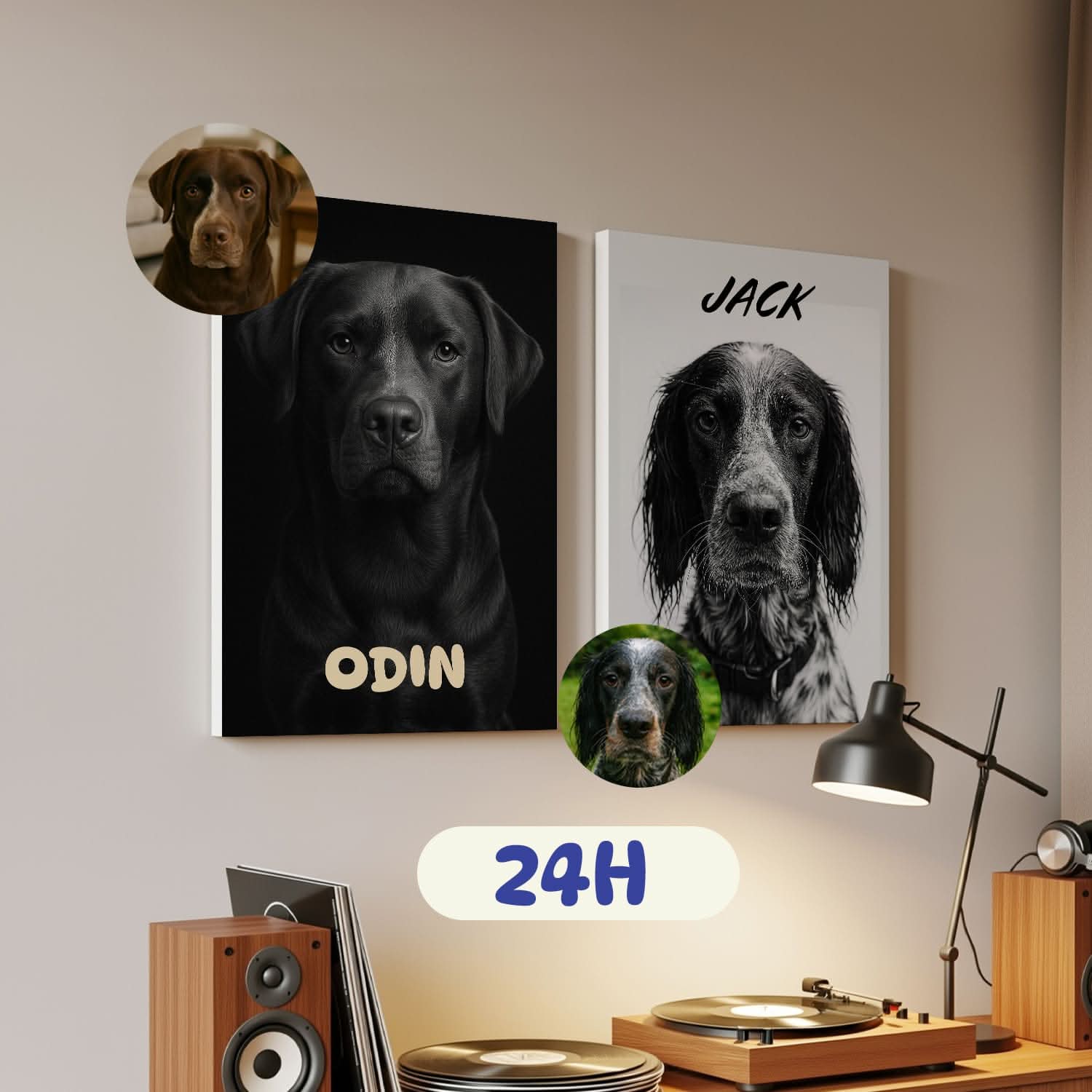 Portrait Animal Personnalisé Noir & Blanc sur Toile – Cadeau Original Élégant