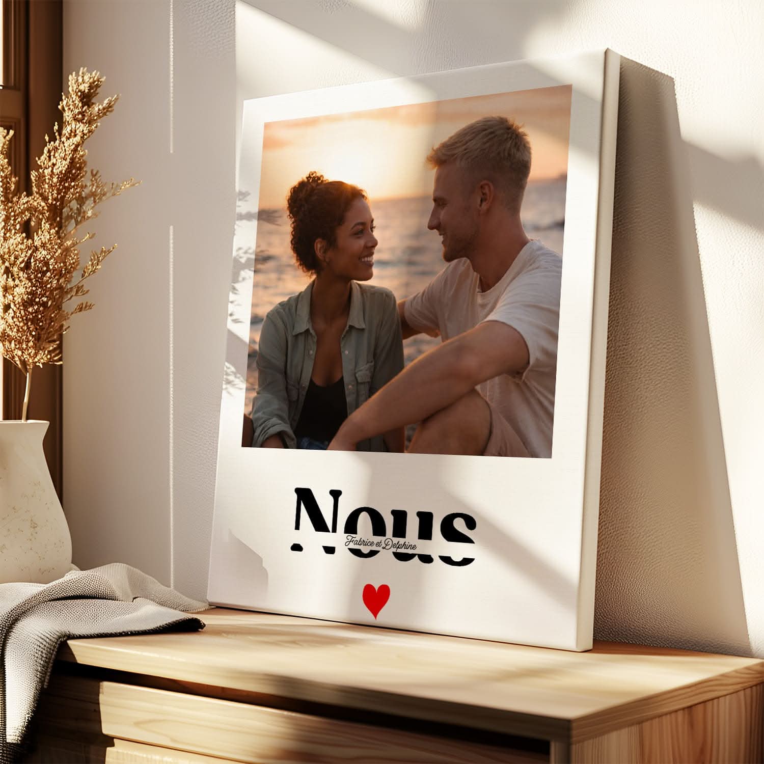 Toile Photo Couple Personnalisée "Nous" avec Prénoms – Décoration Murale Romantique