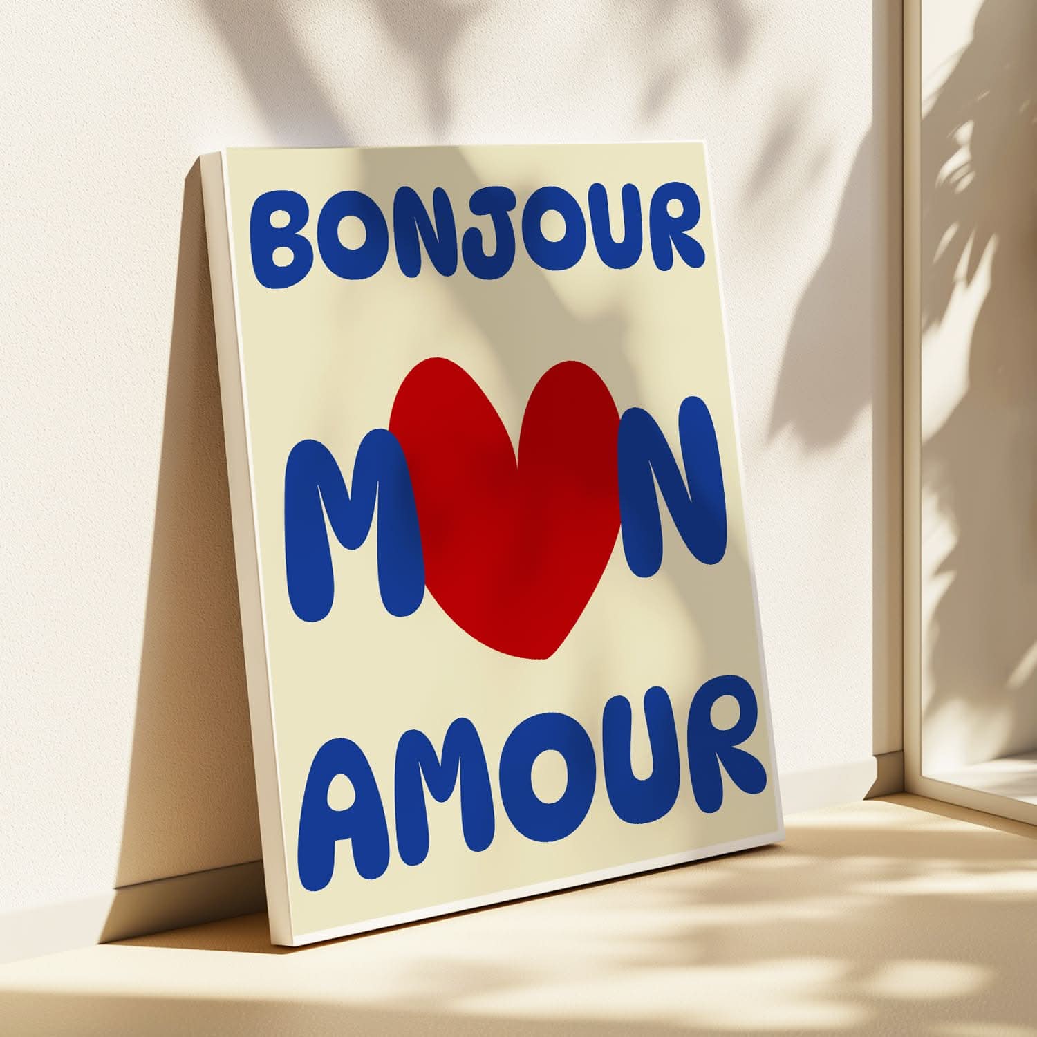 Toile "Bonjour Mon Amour" – Décoration Murale Romantique – Cadeau Couple Original