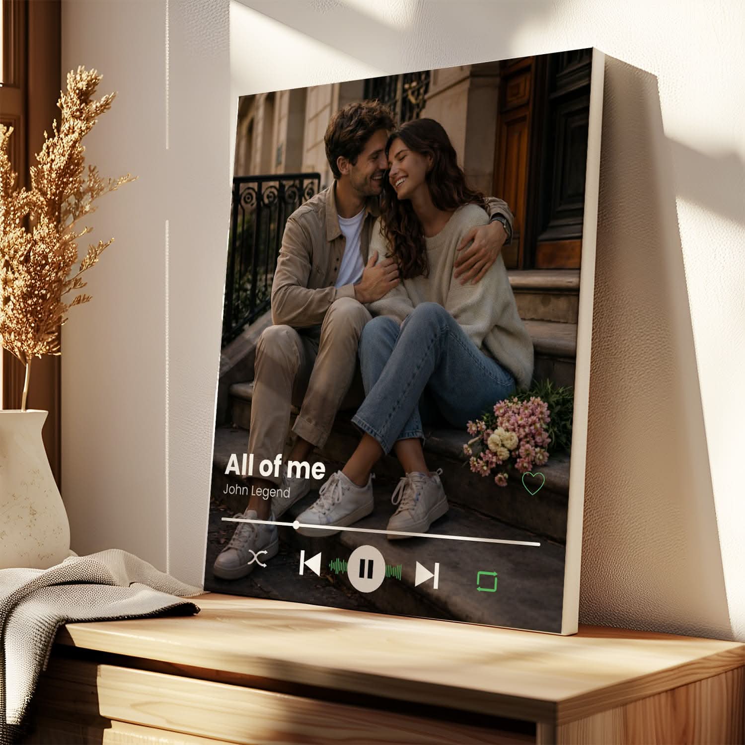Toile Couple Personnalisée – Chanson & Photo Lecteur Musical – Cadeau Romantique Unique