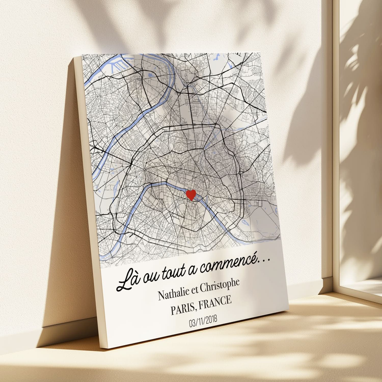 Toile Carte Personnalisée Lieu de Rencontre – Là où Tout a Commencé – Cadeau Couple