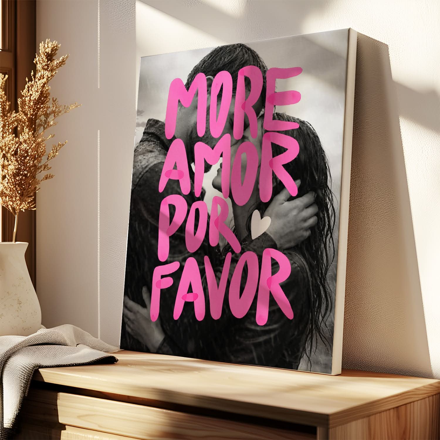 Toile Citation Amour Décoration Murale – "More Amor Por Favor" – Déco Romantique Moderne