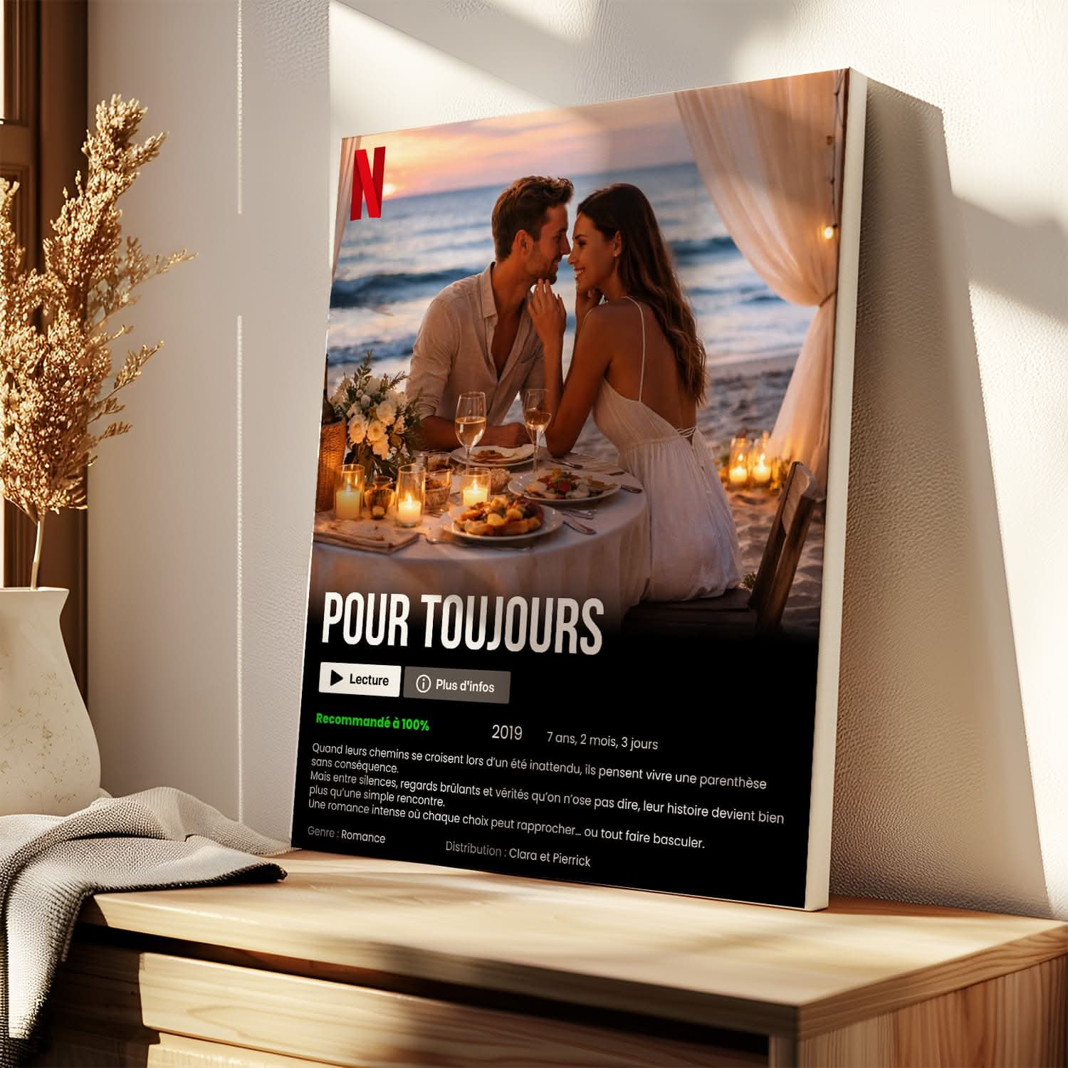 Toile Affiche Film Personnalisée – Votre Histoire en Version Cinéma – Cadeau Couple Unique