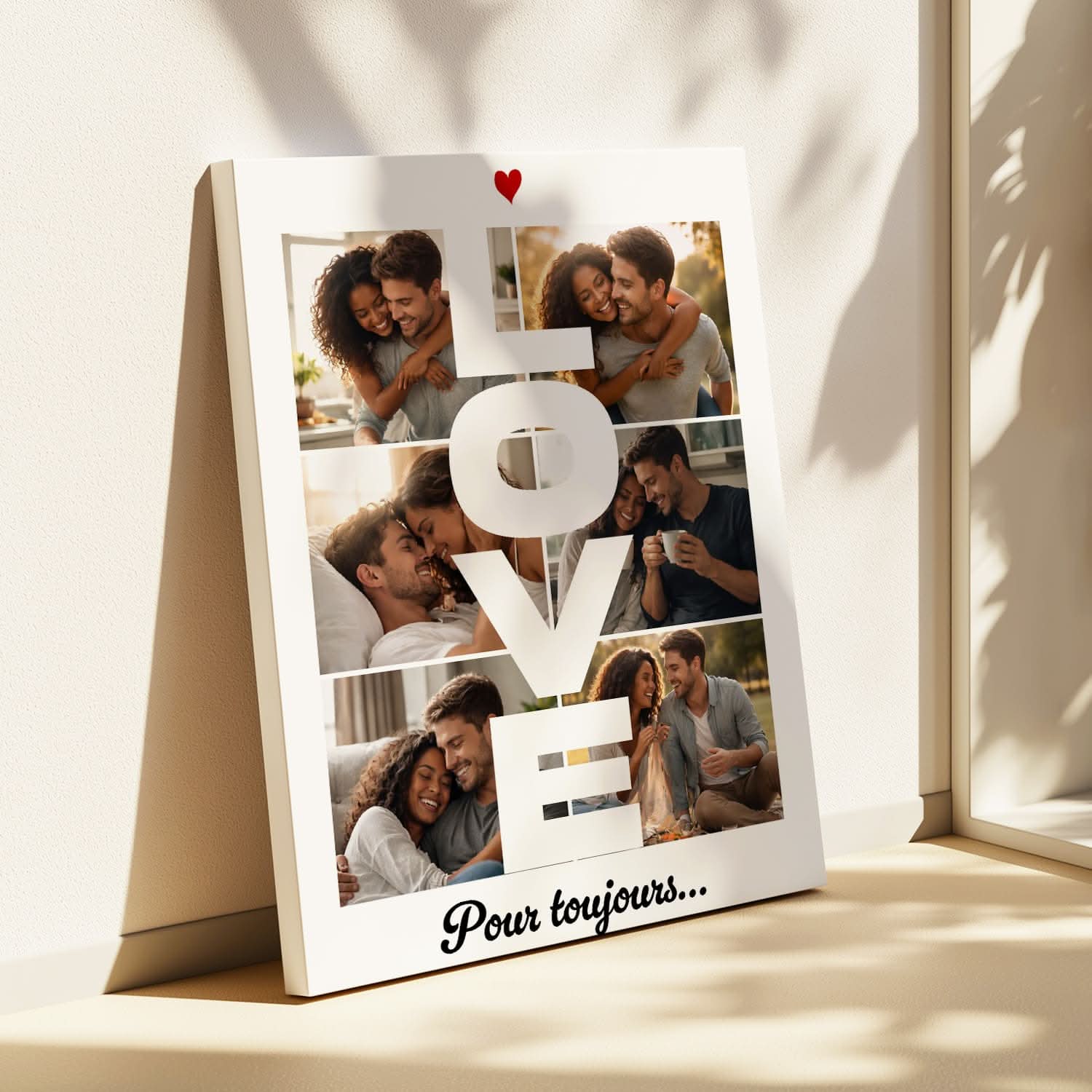 Toile Couple Personnalisée "LOVE" – Collage Photos – Cadeau Romantique Original