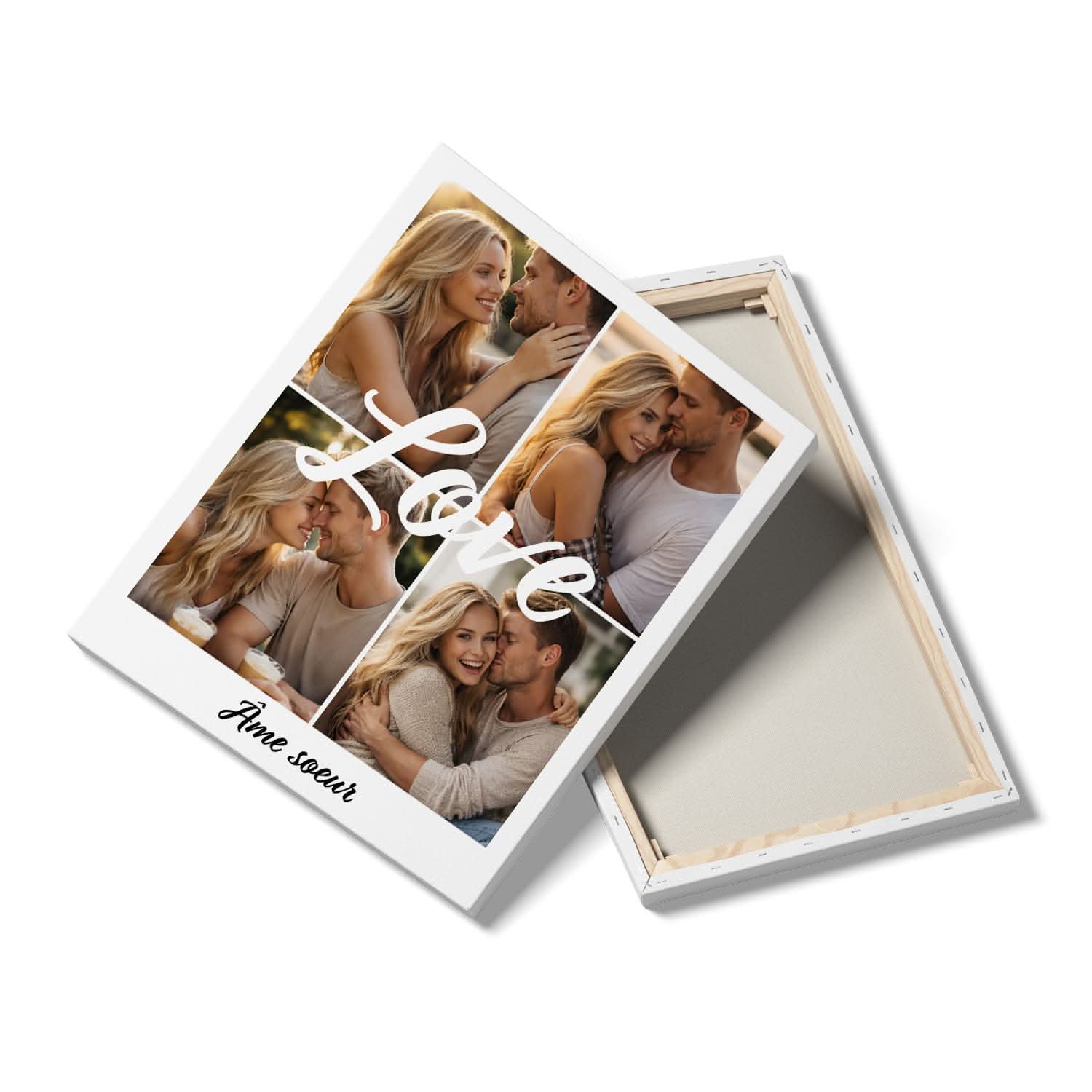 Toile Couple Personnalisée "Love" – Collage 4 Photos & Texte – Cadeau Romantique