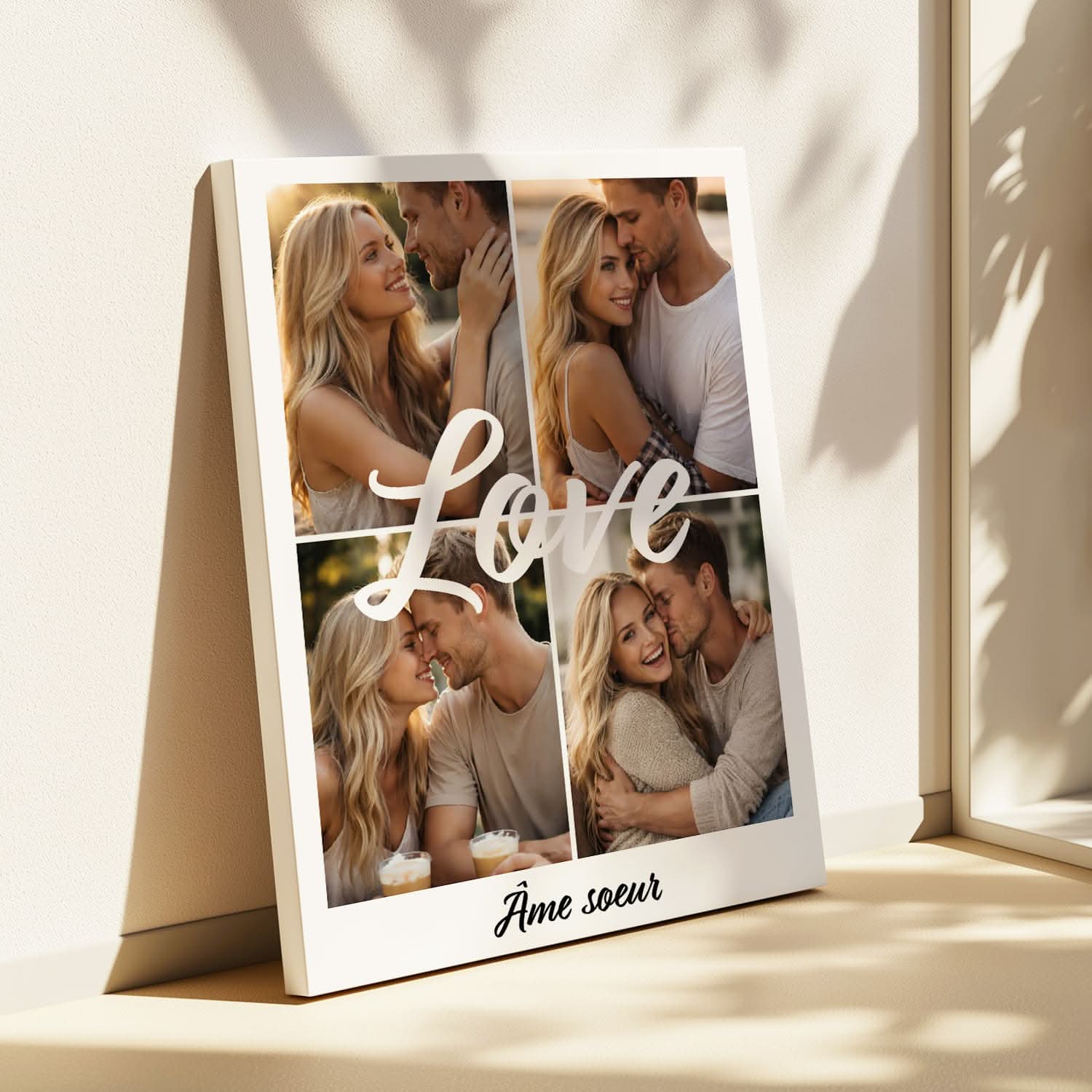 Toile Couple Personnalisée "Love" – Collage 4 Photos & Texte – Cadeau Romantique