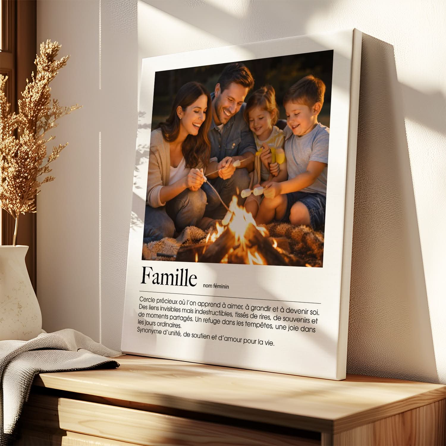 Toile Famille Définition Personnalisée – Photo & Texte Émotion – Cadeau Famille Original