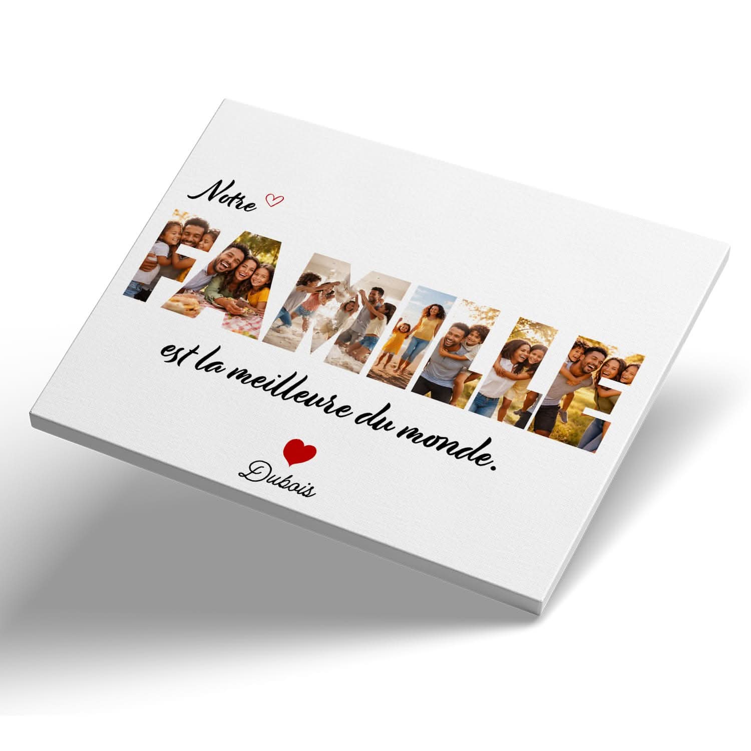 Toile Famille Personnalisée – Photos dans le Mot FAMILLE – Cadeau Original