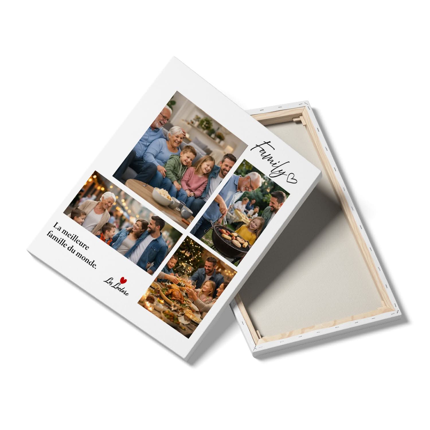 Toile Photo Famille Personnalisée – Collage avec Nom – Cadeau Parents Original