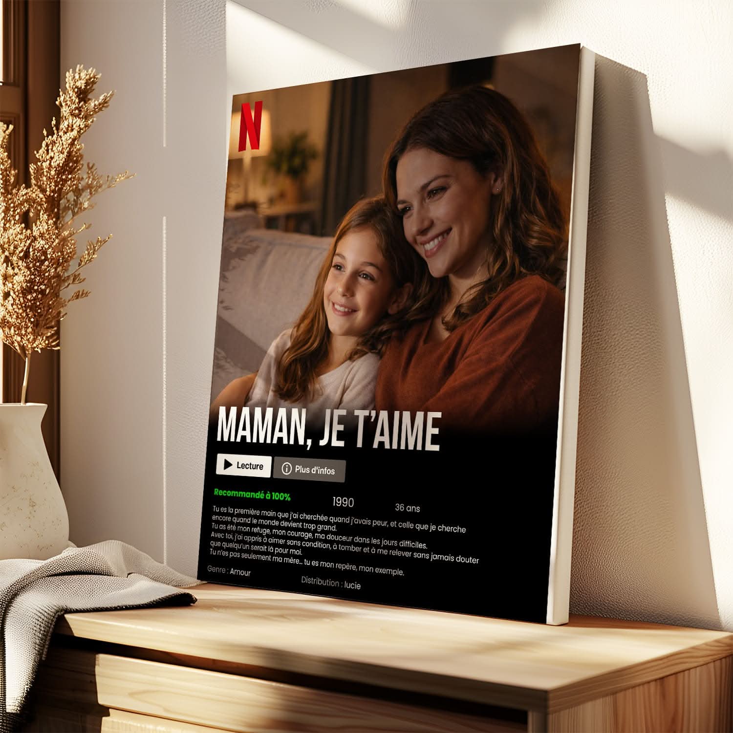 Toile Maman Personnalisée Affiche Style Film – Cadeau Fête des Mères Original