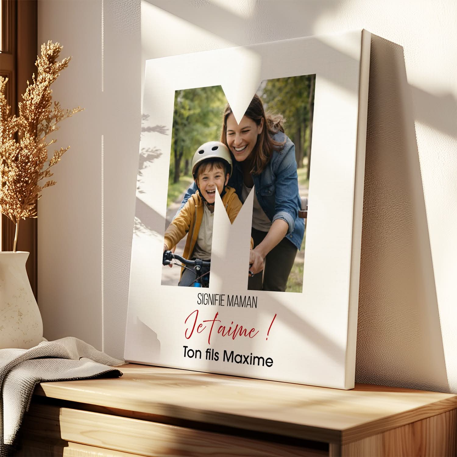Toile Maman Personnalisée Lettre M avec Photo – Cadeau Fête des Mères Unique