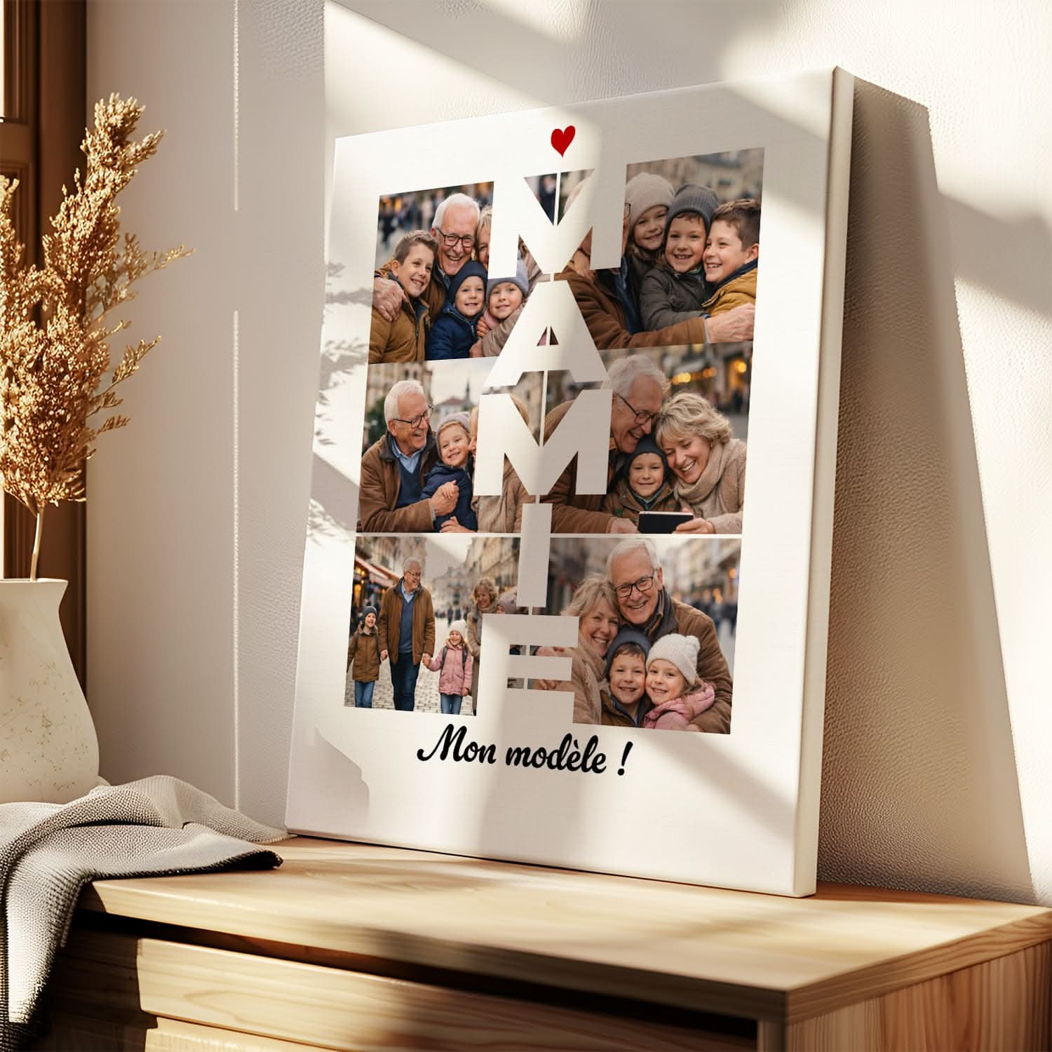 Toile Mamie Personnalisée – Mot MAMIE Collage Photos – Cadeau Grand-Mère Original