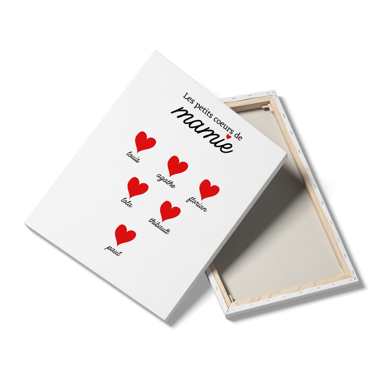 Toile Mamie Personnalisée – Les Petits Cœurs de Mamie – Prénoms Enfants