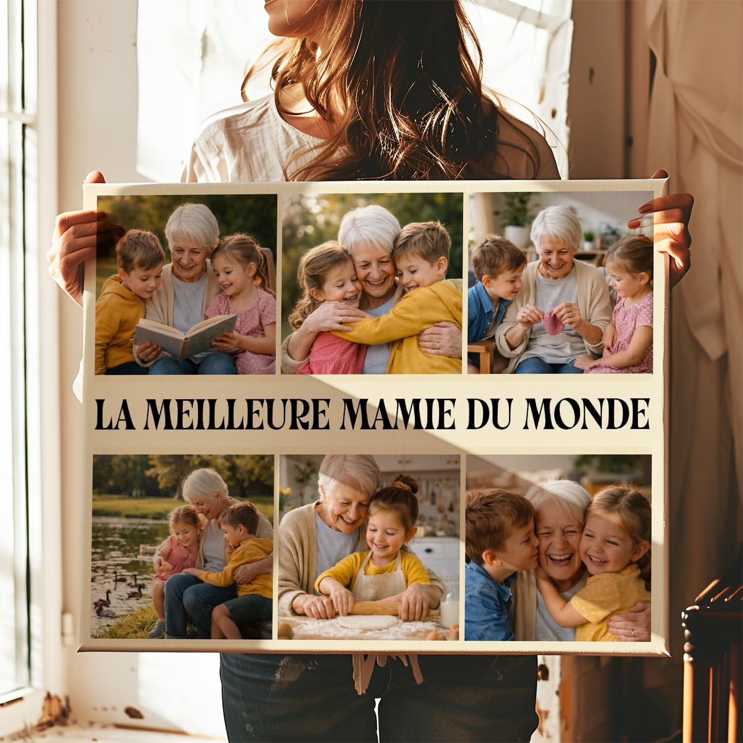 Toile Mamie Personnalisée – Meilleure Mamie du Monde Collage 6 Photos – Cadeau Original