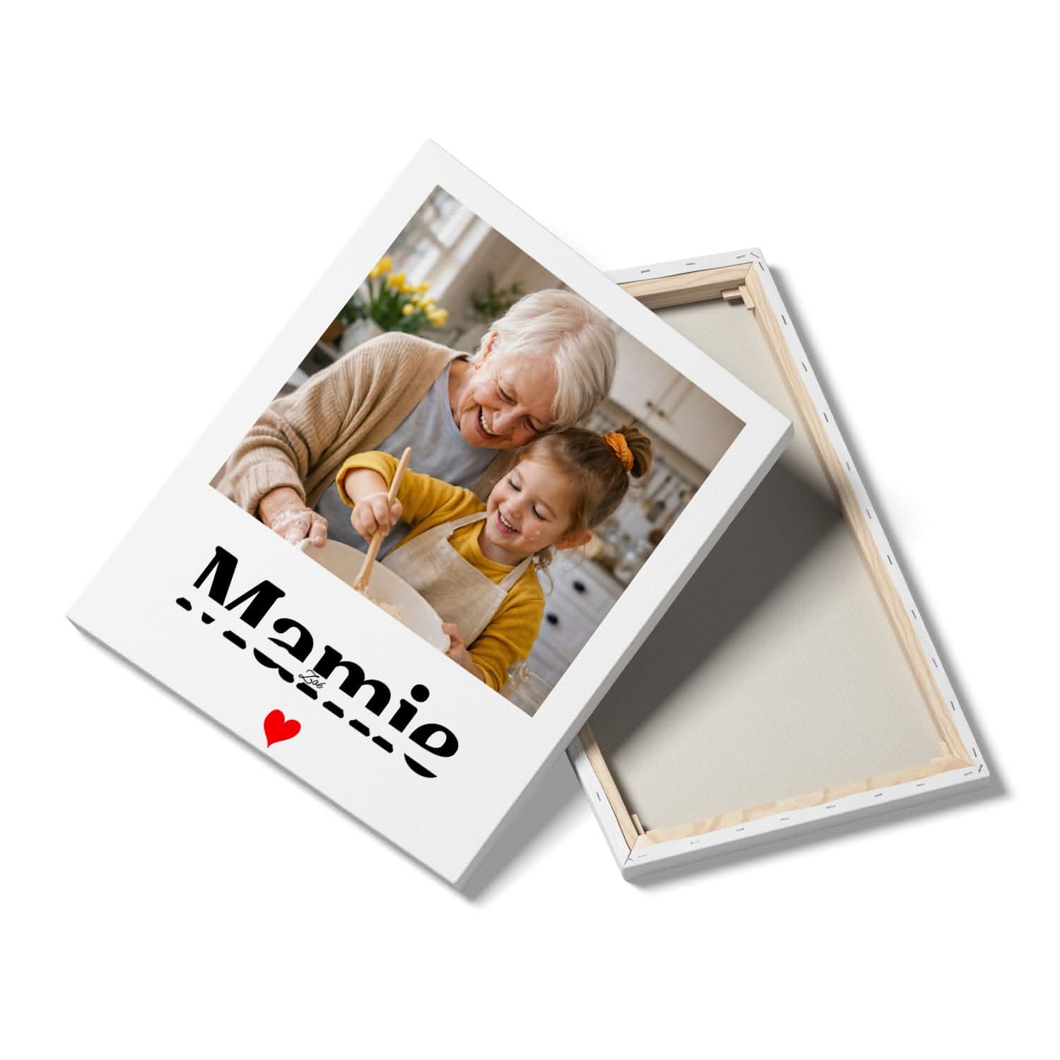 Toile Mamie Personnalisée Style Polaroid avec Prénom – Cadeau Grand-Mère Original