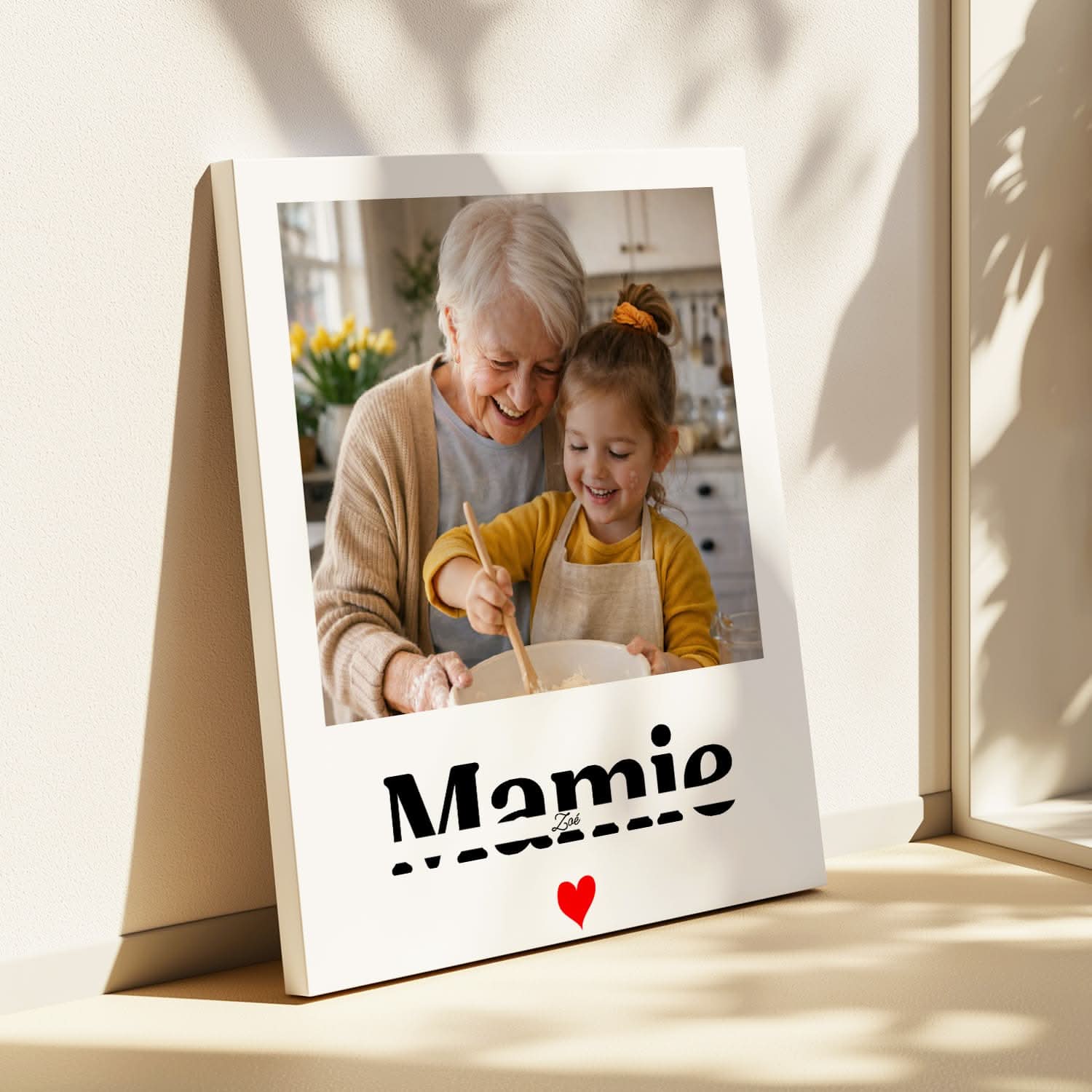 Toile Mamie Personnalisée Style Polaroid avec Prénom – Cadeau Grand-Mère Original