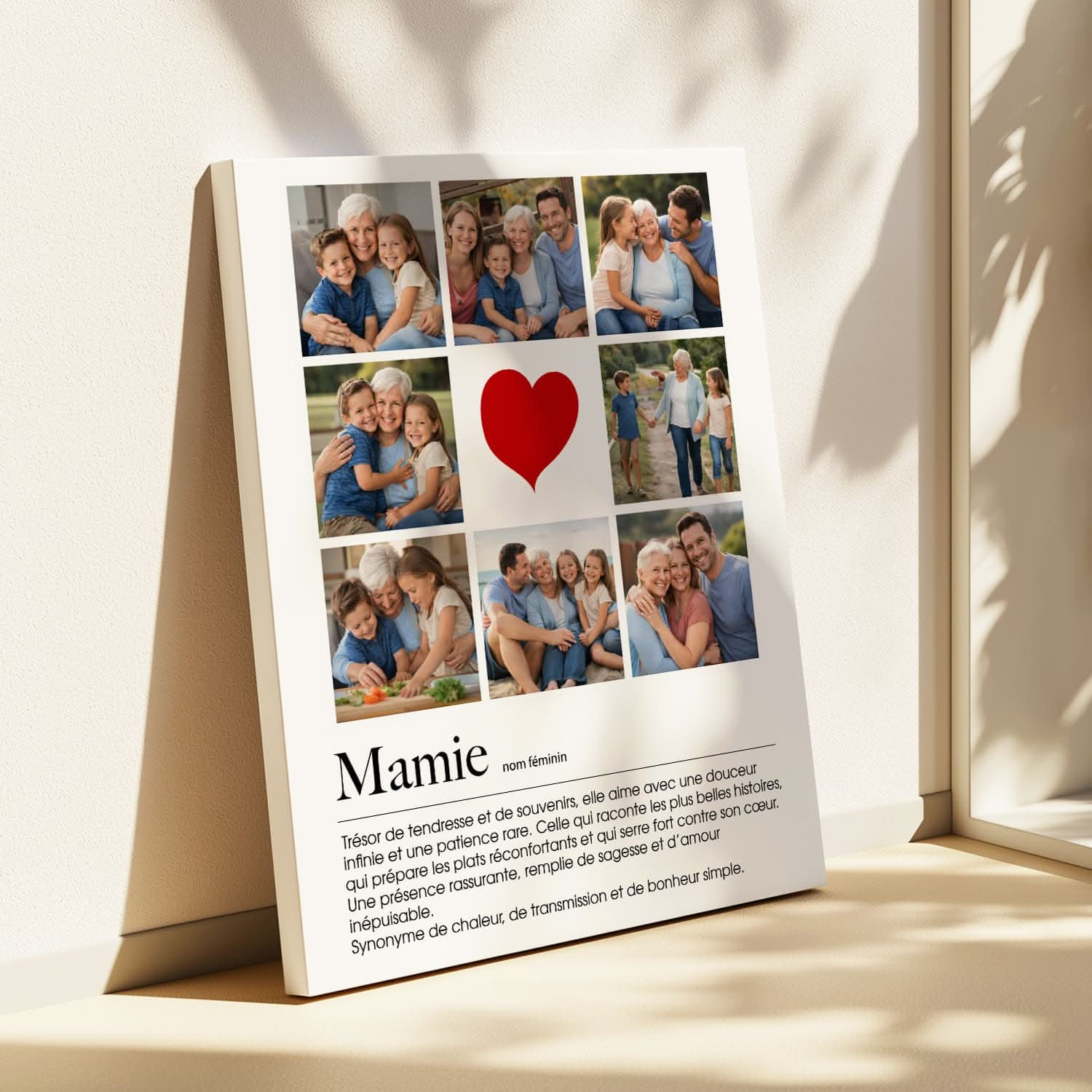 Toile Mamie Personnalisée – Collage Photos avec Cœur – Cadeau Grand-Mère Émotion