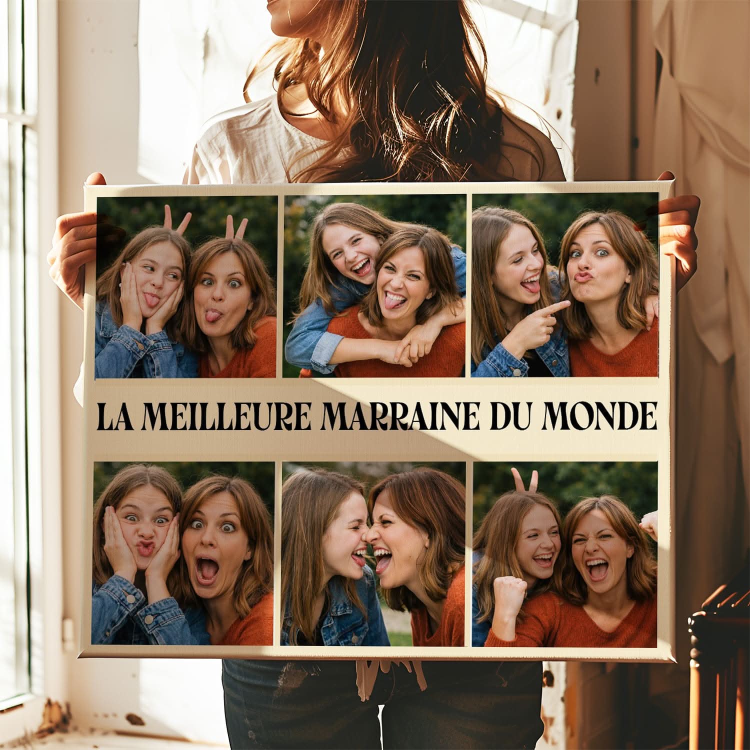 Toile Marraine Personnalisée – Meilleure Marraine du Monde Collage Photos – Cadeau Original