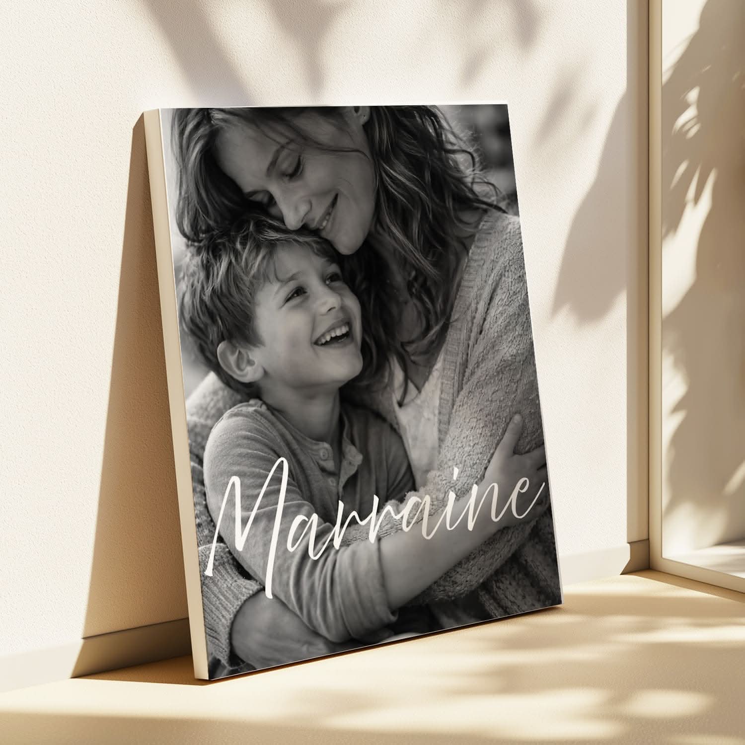 Toile Marraine Personnalisée Noir & Blanc – Photo Pleine Page – Cadeau Marraine Élégant
