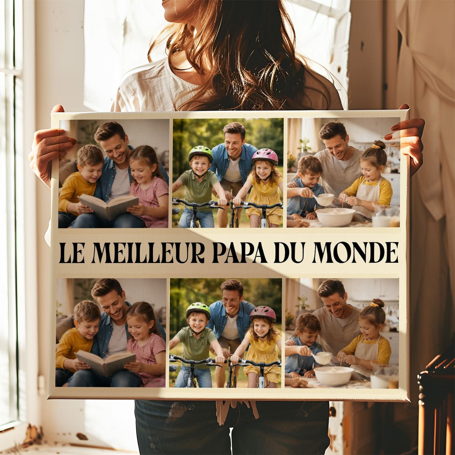Toile Le Meilleur Papa du Monde – Tableau Photo Personnalisé – Cadeau Fête des Pères
