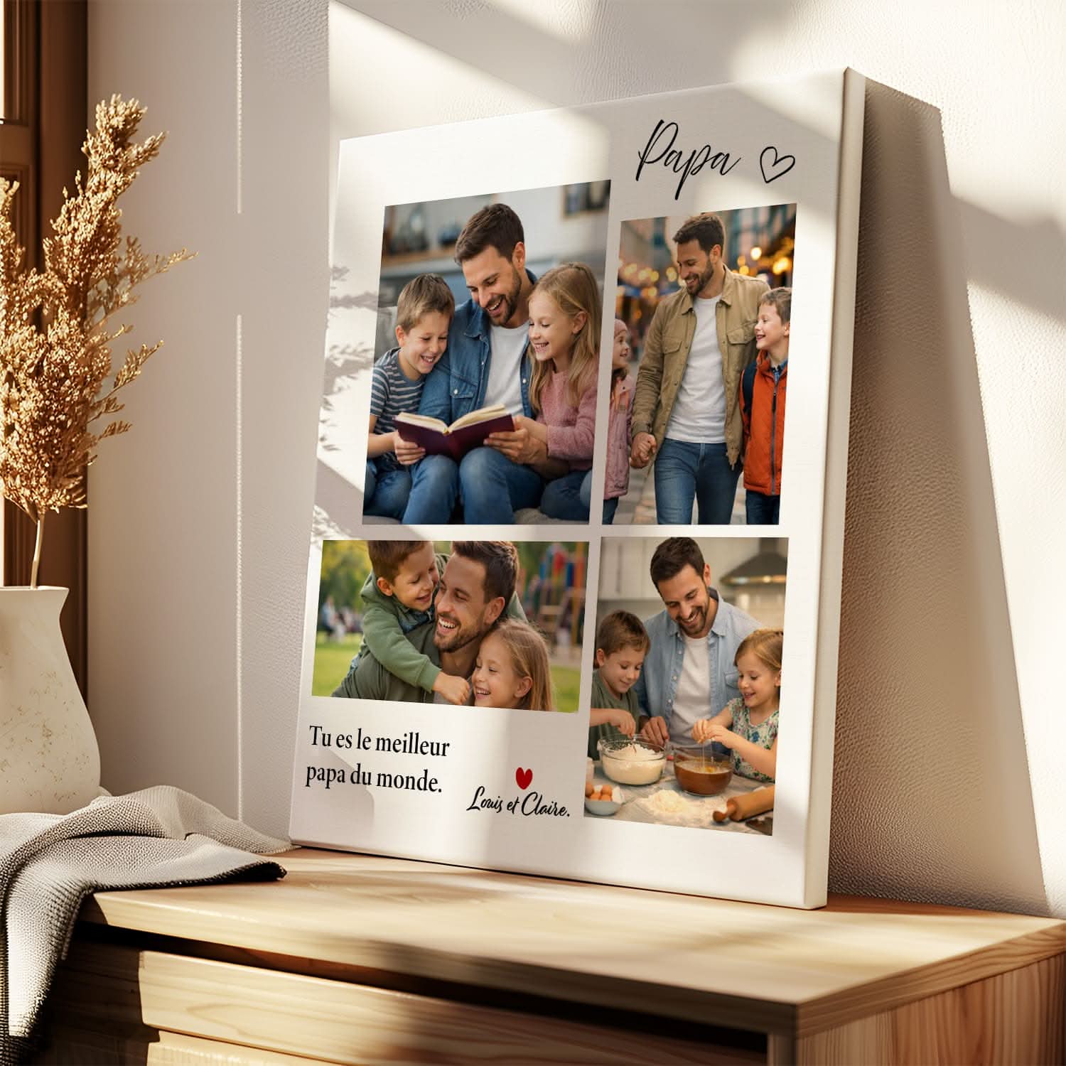 Toile Papa Personnalisée Collage Photo – Cadeau Fête des Pères Original