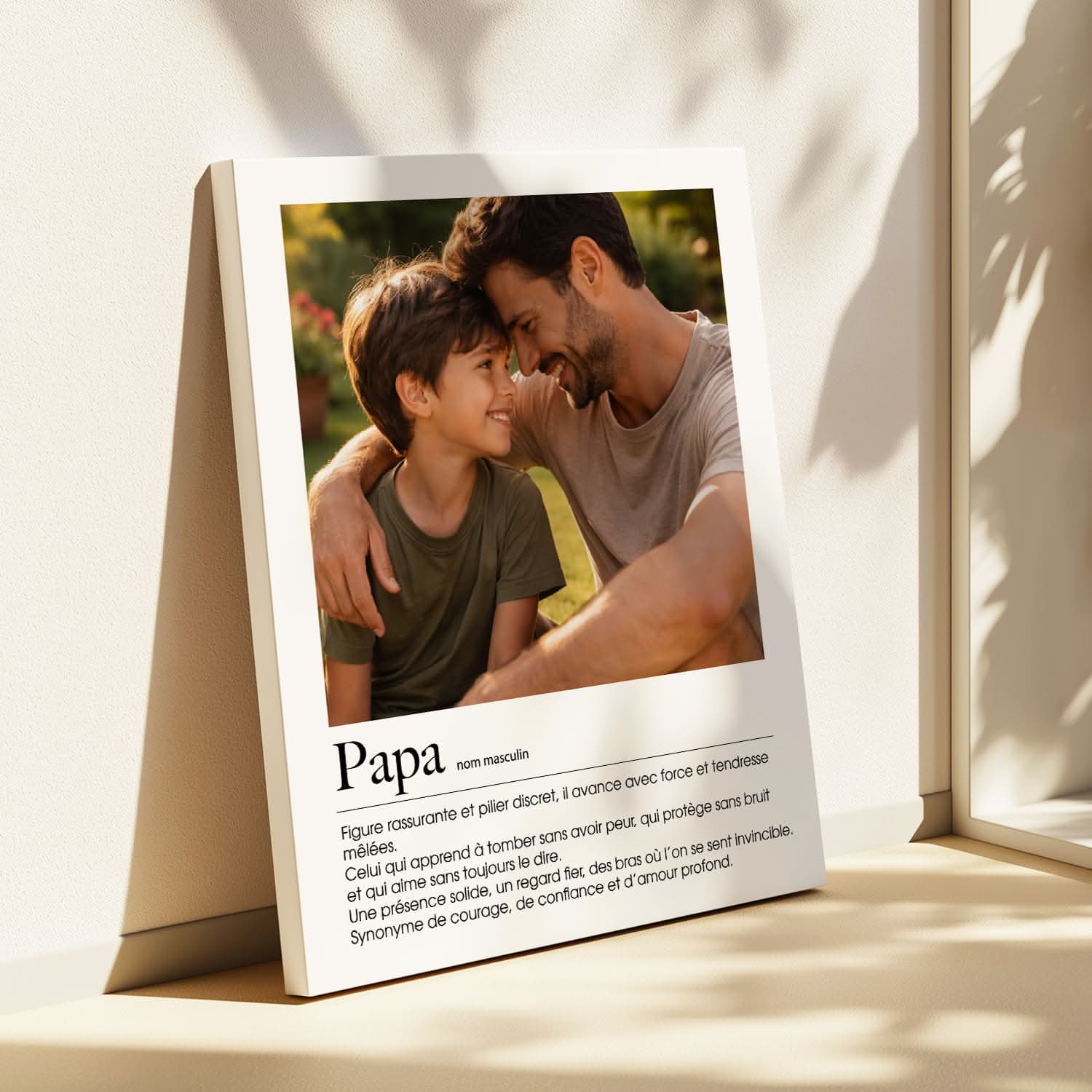 Toile Papa Définition Personnalisée – Photo & Texte – Cadeau Fête des Pères Émotion