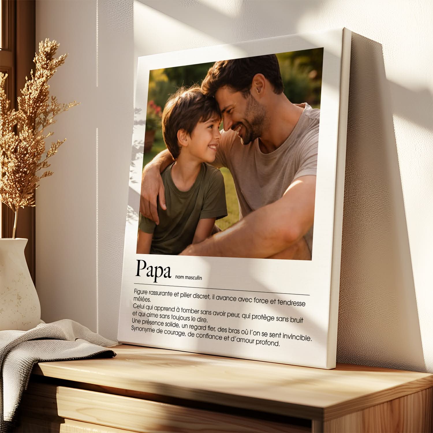 Toile Papa Définition Personnalisée – Photo & Texte – Cadeau Fête des Pères Émotion