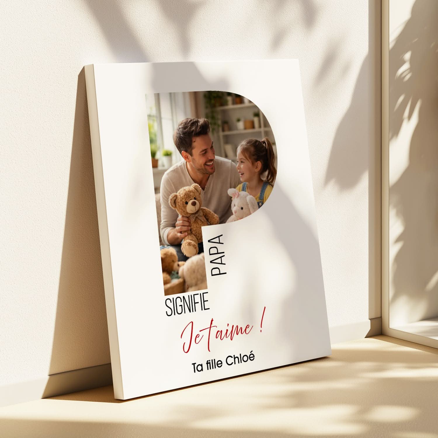 Toile Papa Personnalisée Lettre P avec Photo – Cadeau Fête des Pères Unique
