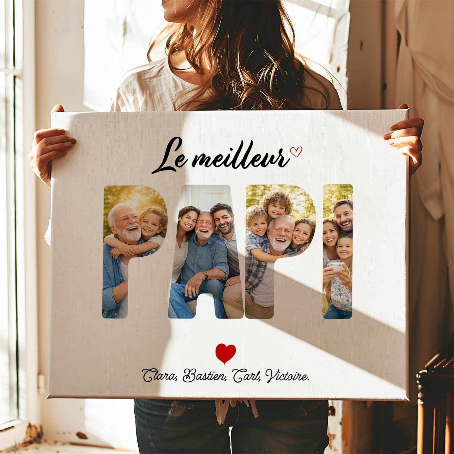 Toile Papi Personnalisée – Mot PAPI avec Photos – Cadeau Grand-Père Original