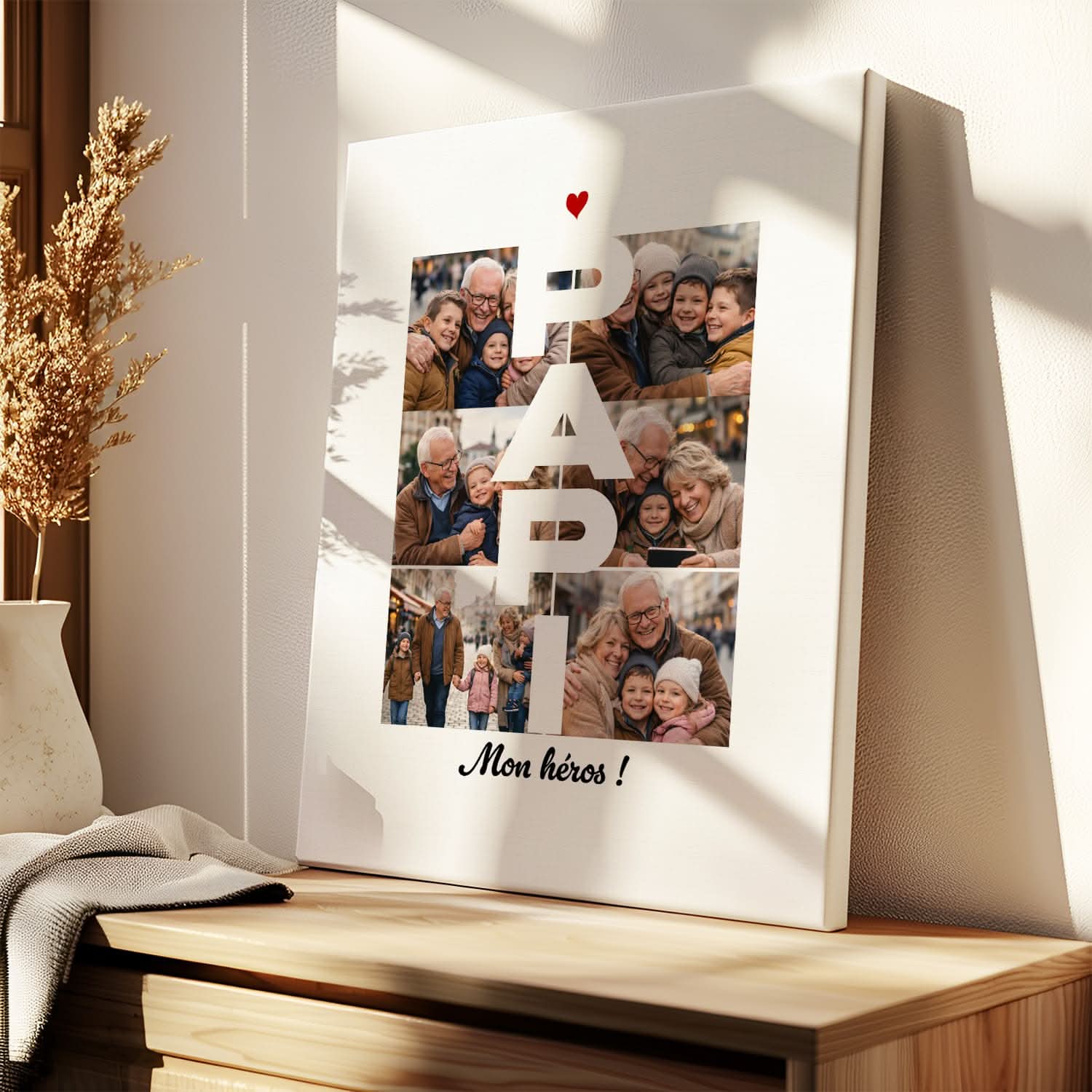 Toile Papi Personnalisée – Lettres PAPI avec Photos – Cadeau Grand-Père Original