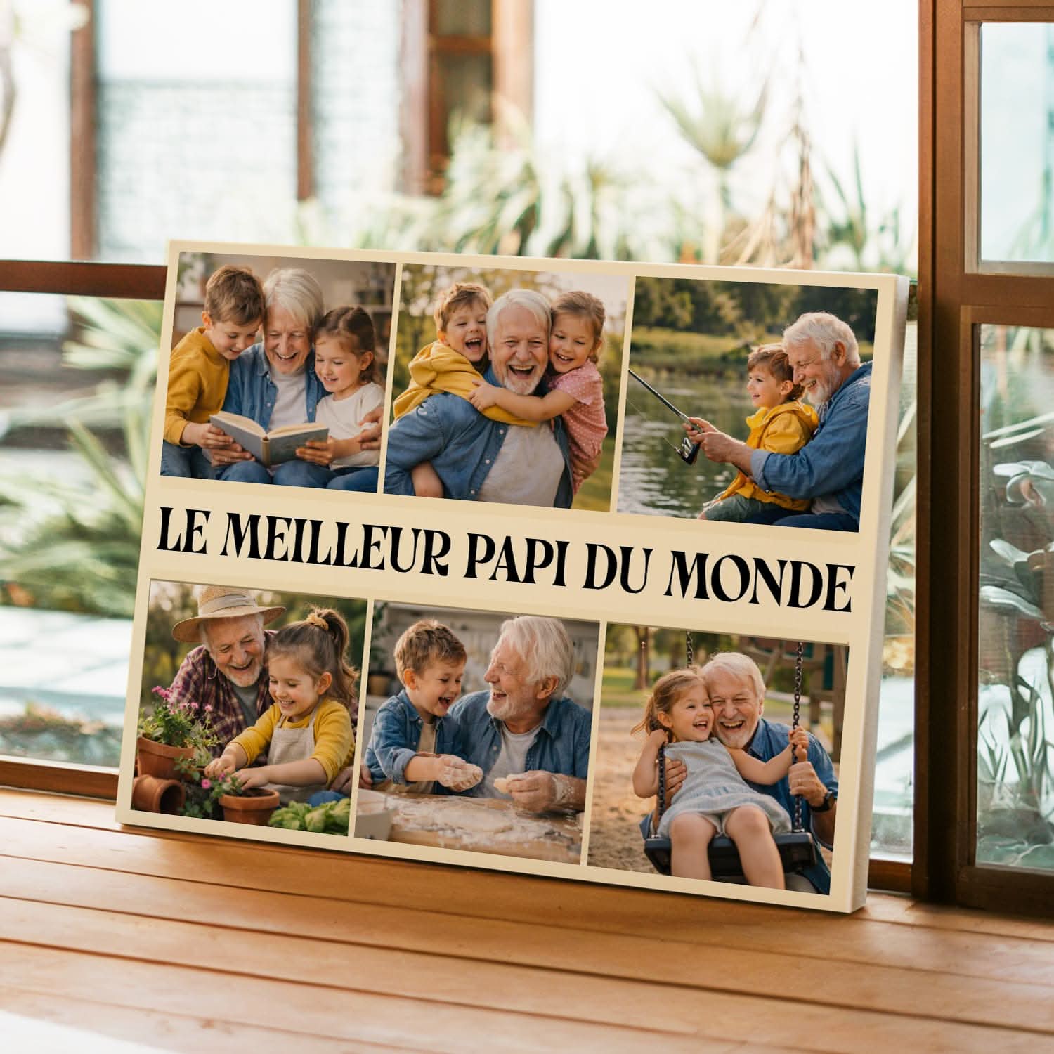 Toile Papi Personnalisée – Meilleur Papi du Monde Collage 6 Photos – Cadeau Original