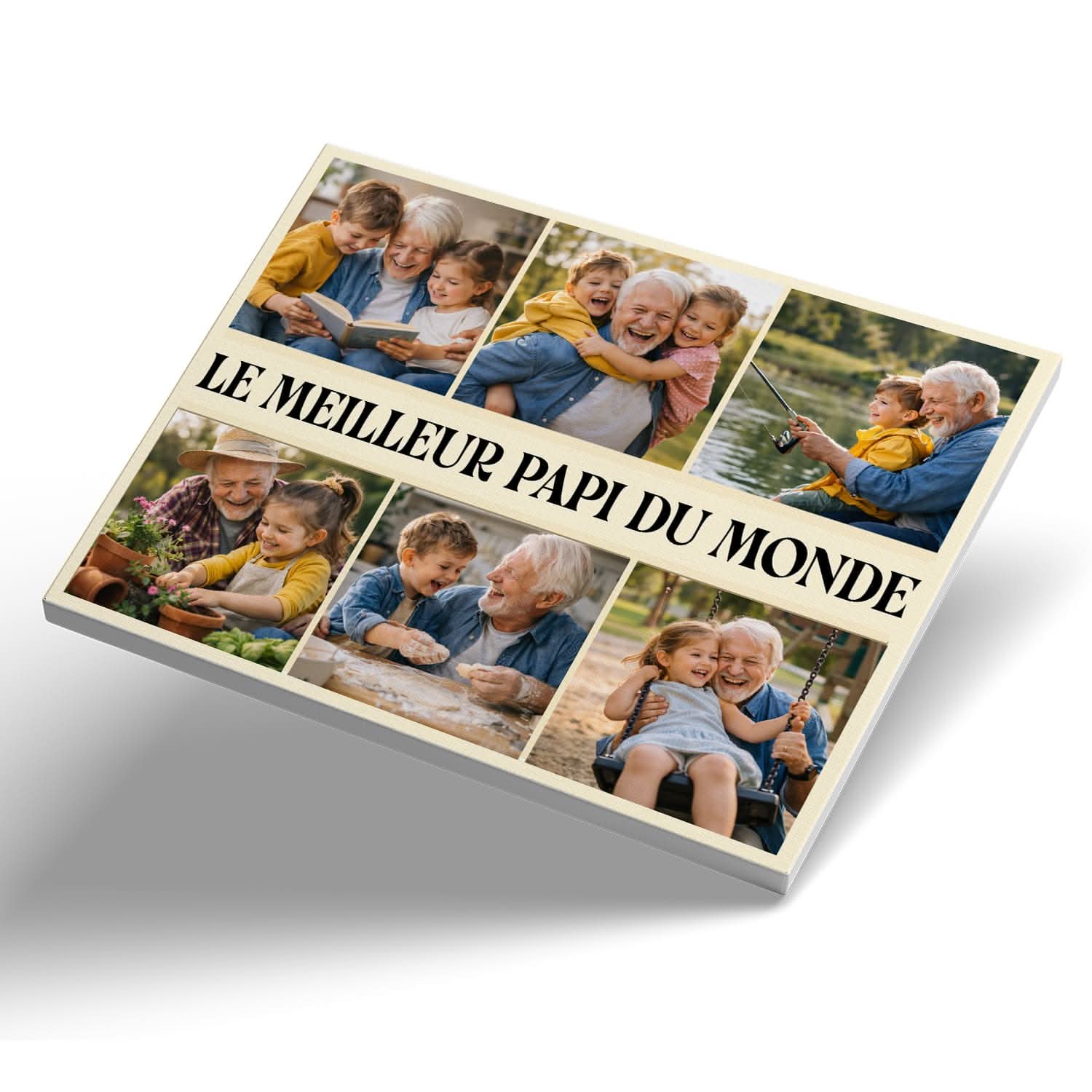 Toile Papi Personnalisée – Meilleur Papi du Monde Collage 6 Photos – Cadeau Original