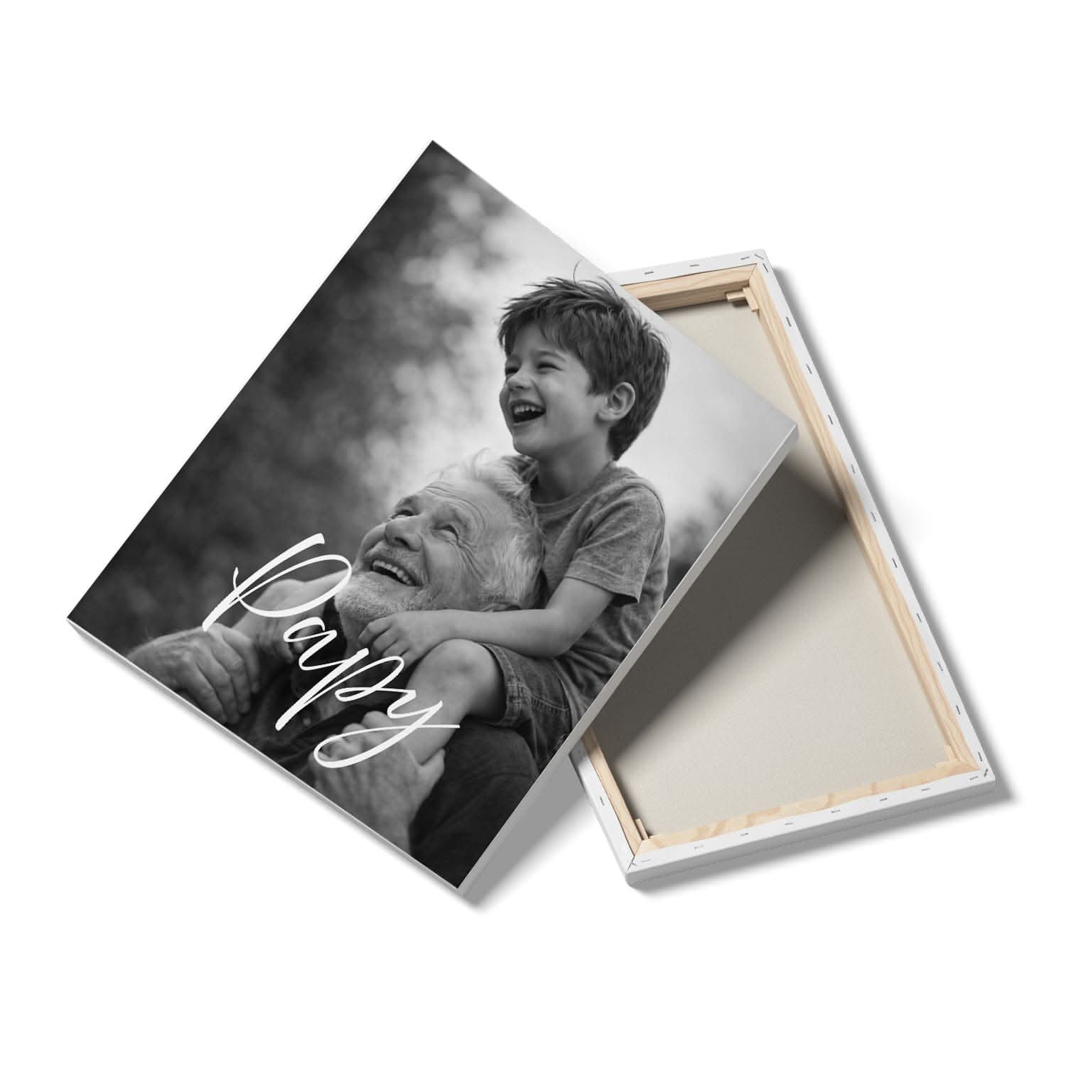 Toile Papi Personnalisée Noir et Blanc – Prénom en Signature