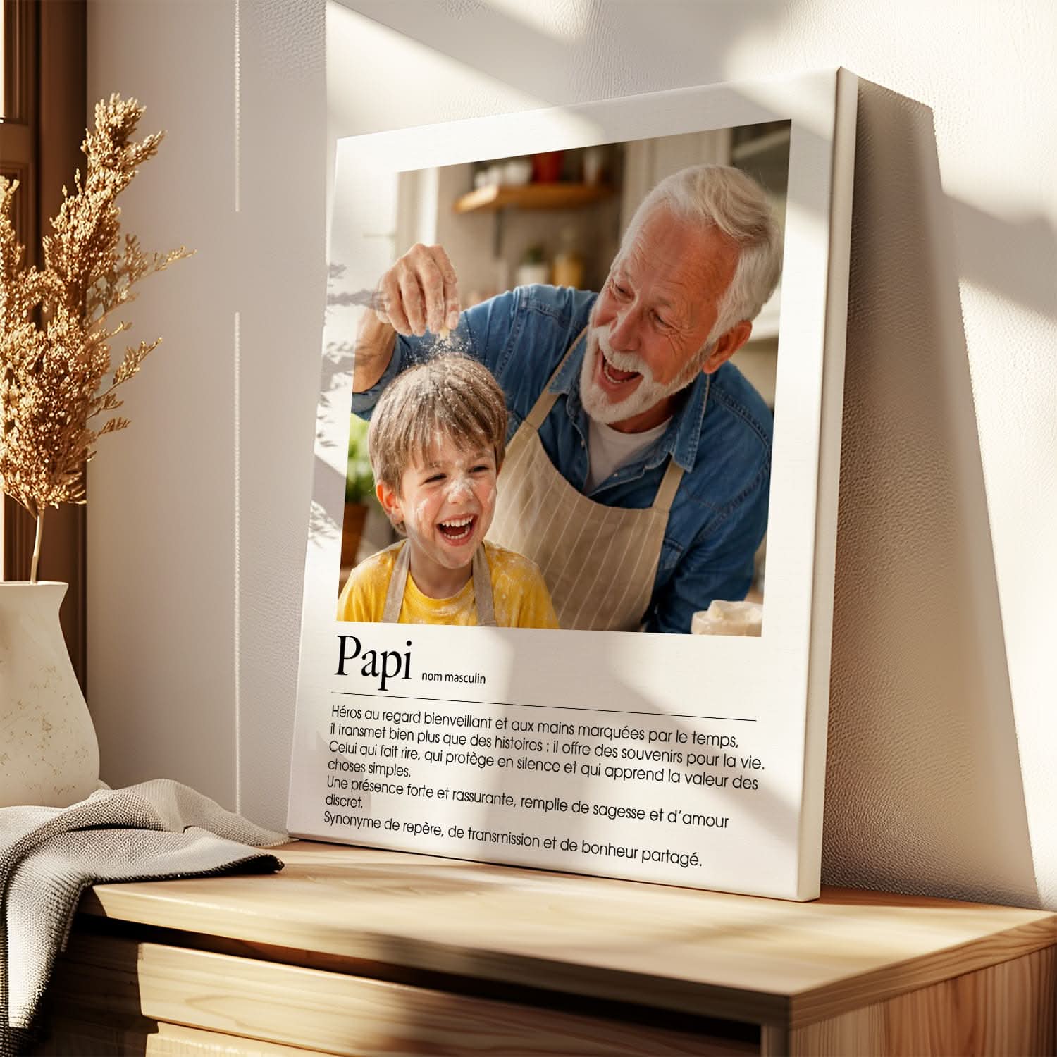 Toile Papi Définition Personnalisée – Photo & Texte – Cadeau Grand-Père Émotion