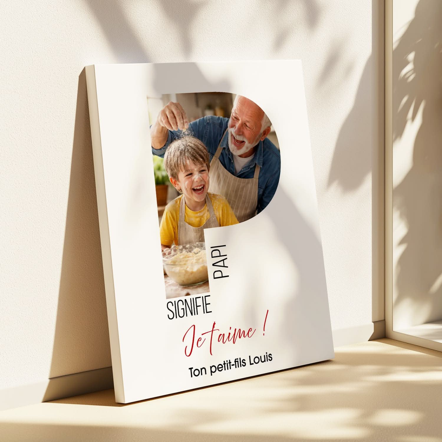 Toile Papi Personnalisée Lettre P avec Photo – Cadeau Grand-Père Original