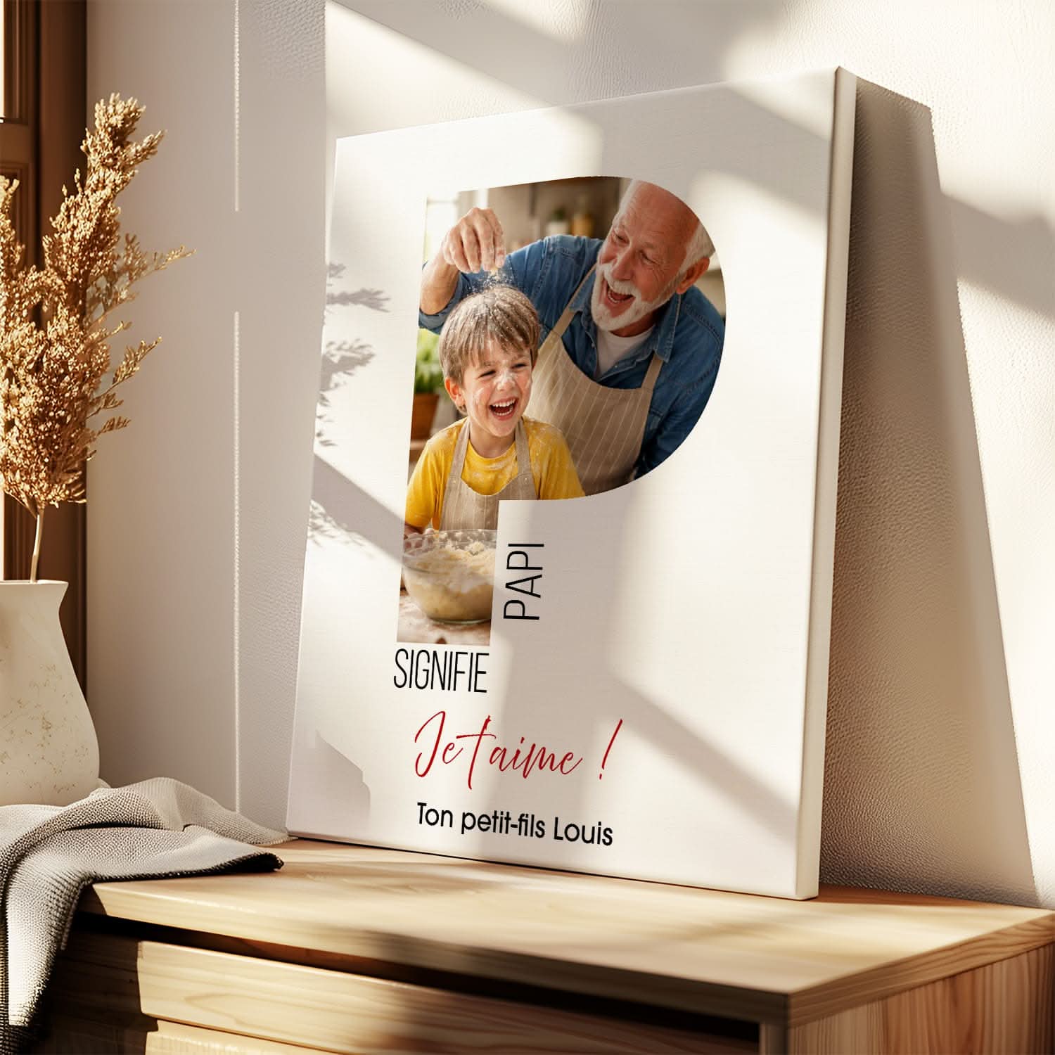 Toile Papi Personnalisée Lettre P avec Photo – Cadeau Grand-Père Original