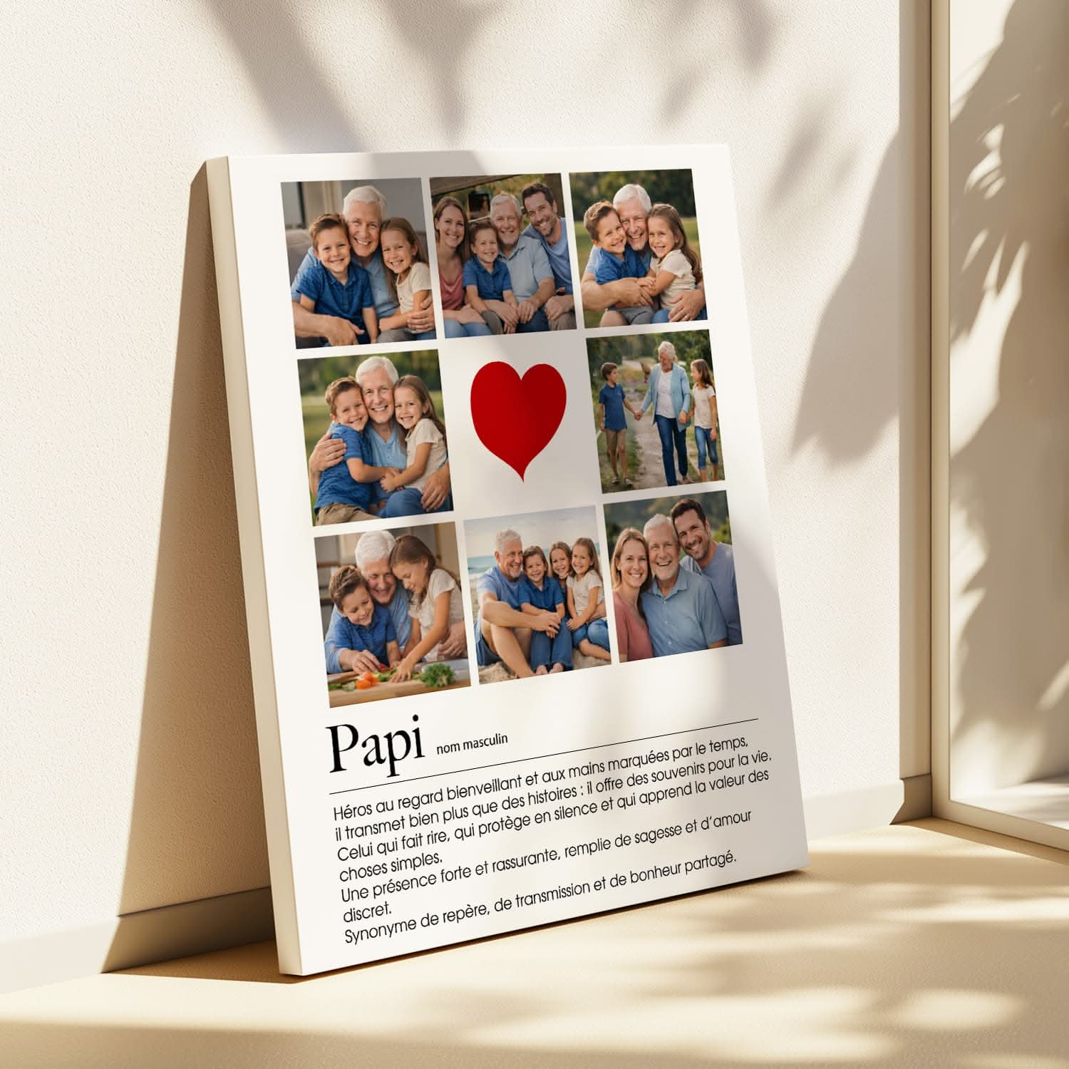 Toile Papi Personnalisée – Collage 8 Photos & Définition – Cadeau Grand-Père Émotion