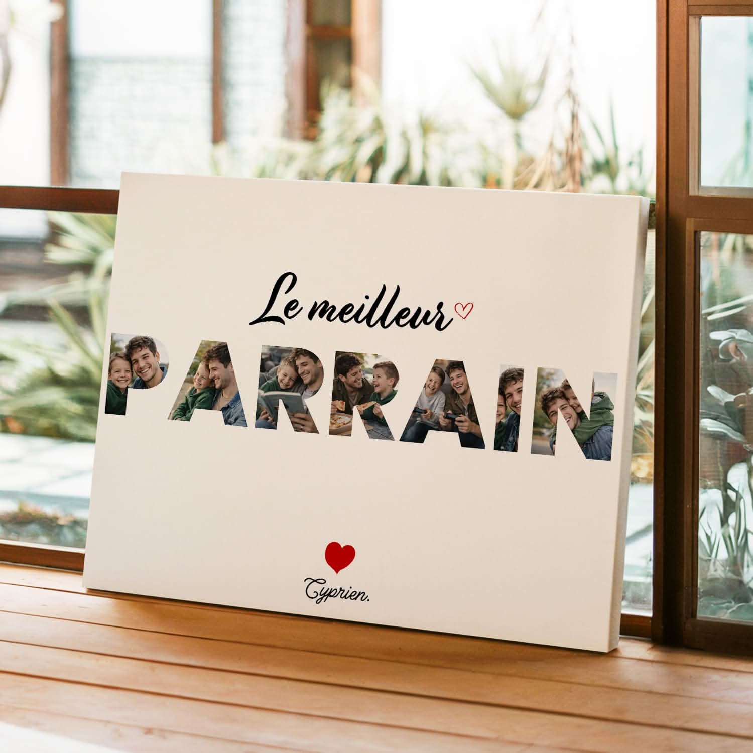 Toile Parrain Personnalisée – Mot PARRAIN avec Photos – Cadeau Parrain Original