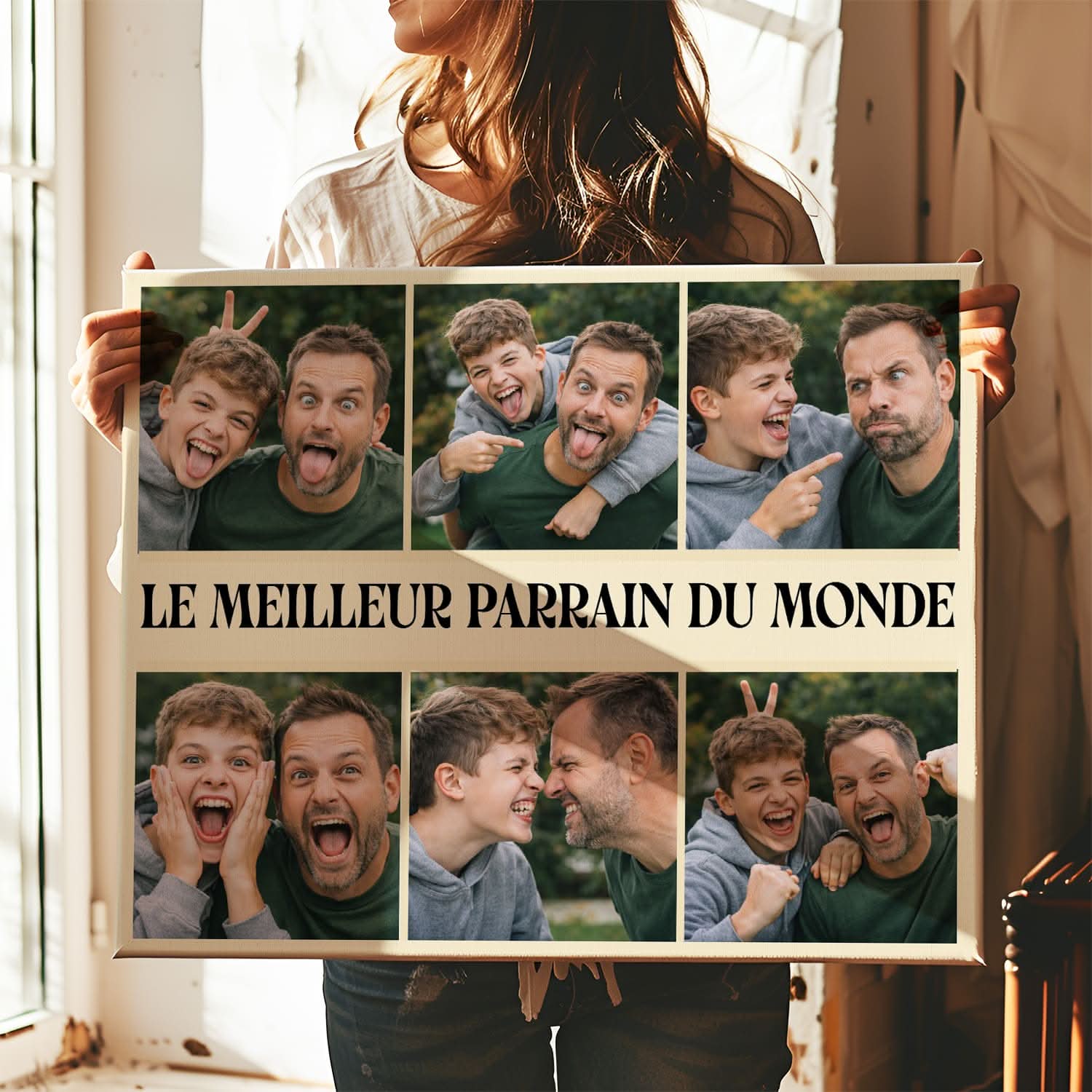 Toile Parrain Personnalisée – Meilleur Parrain du Monde Collage Photos – Cadeau Original