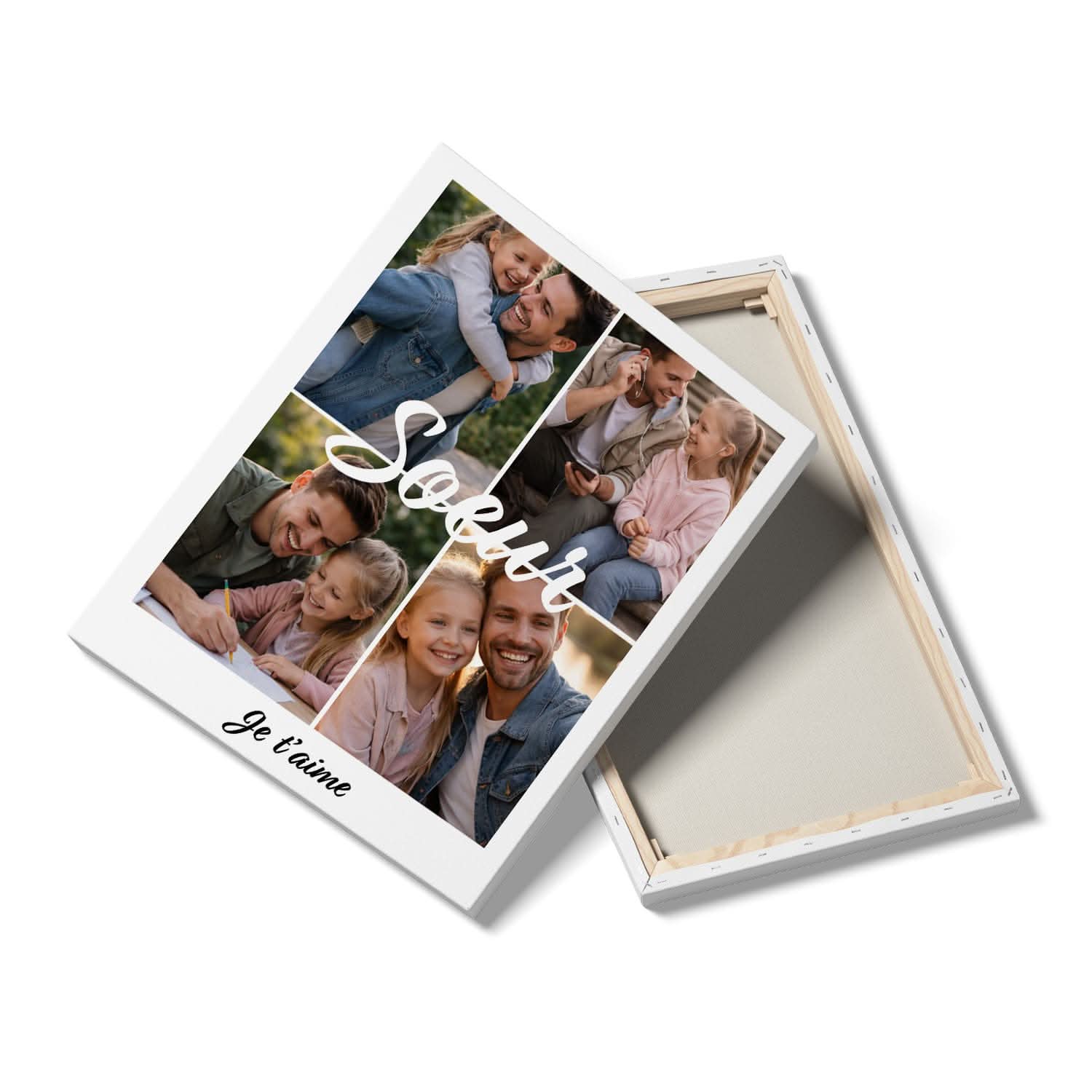 Toile Sœur Personnalisée – Collage 4 Photos & Message – Cadeau Sœur Original