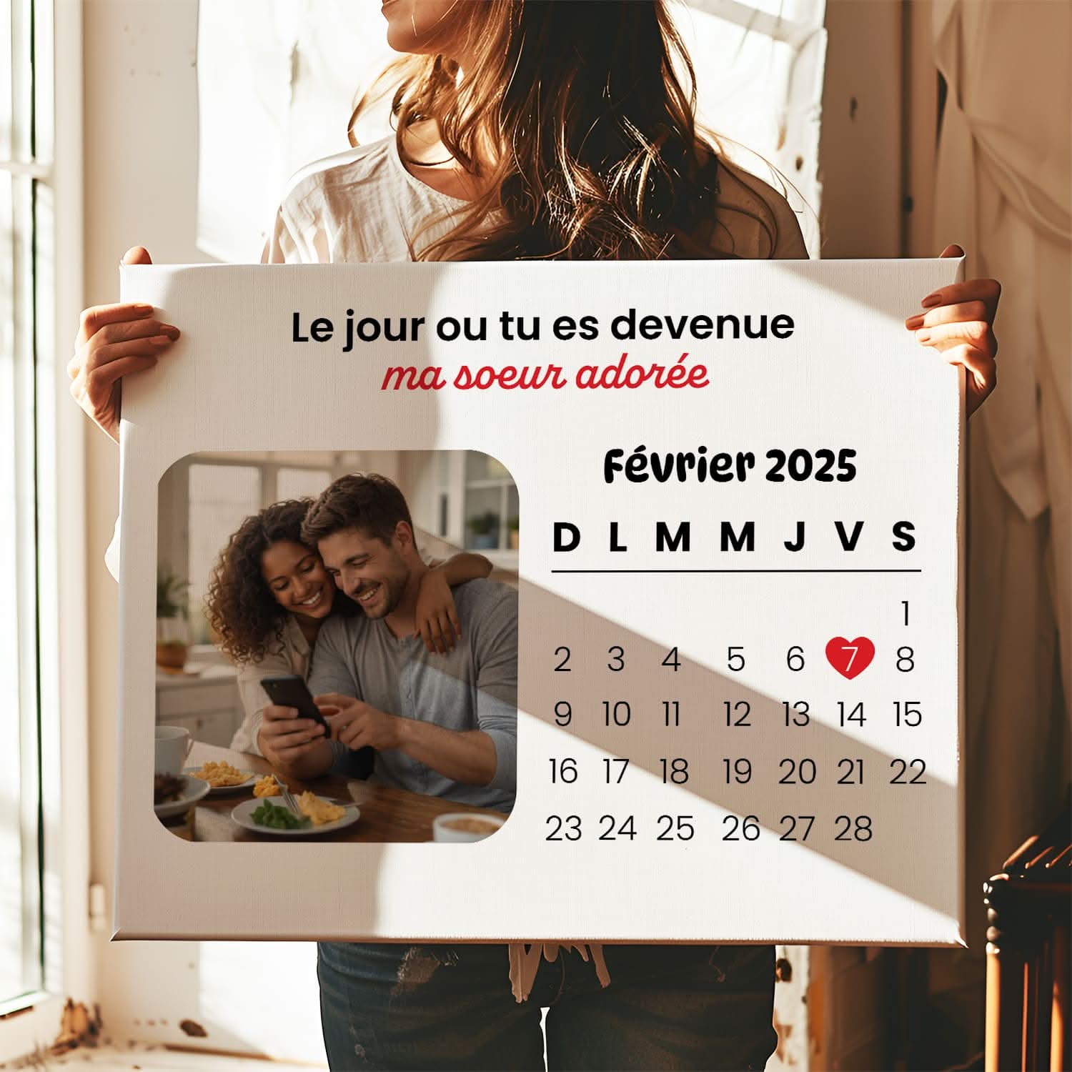 Toile Sœur Personnalisée avec Date – Le Jour où Tu Es Devenue Ma Sœur – Cadeau Original