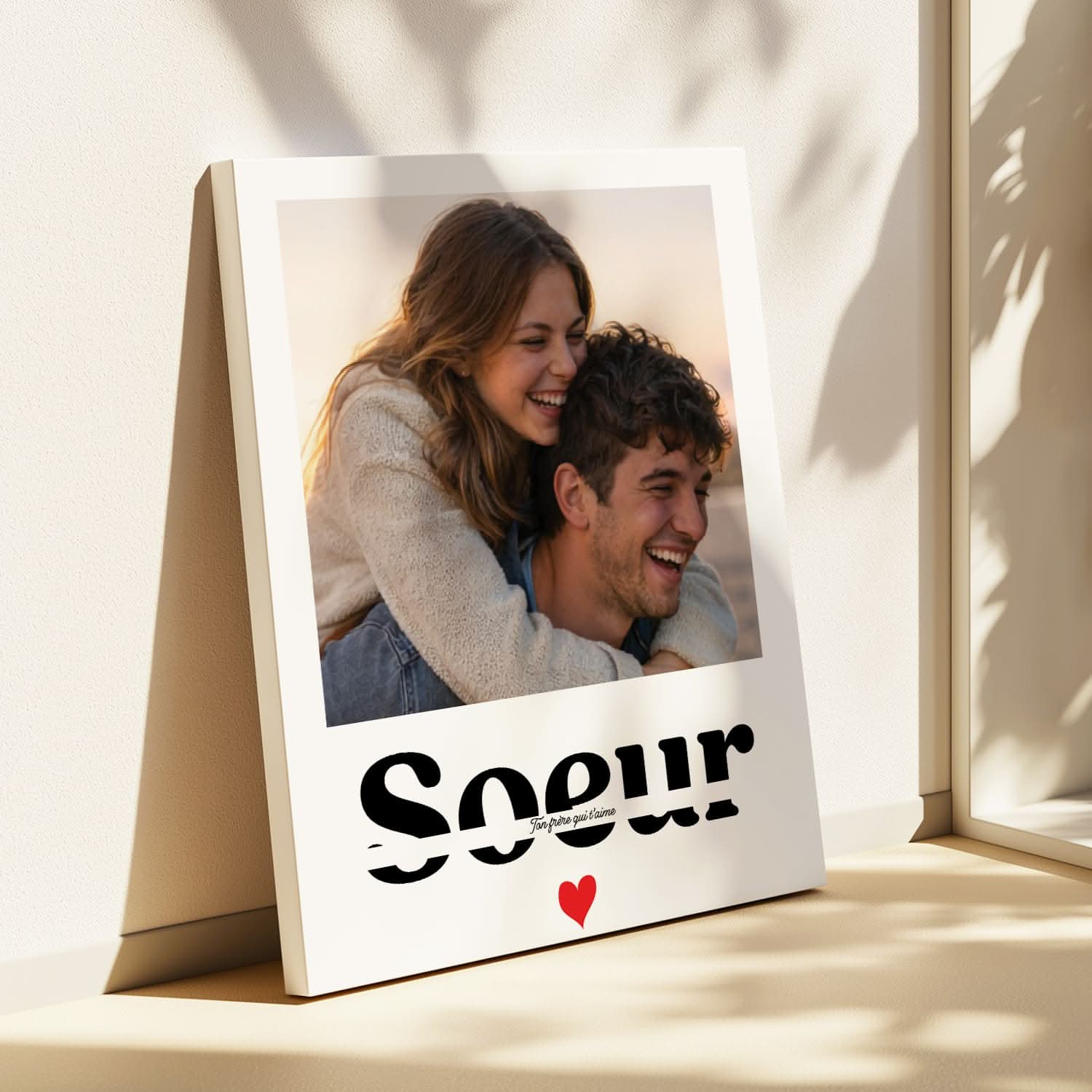 Toile Sœur Personnalisée – Photo Moderne avec Message & Prénom – Cadeau Sœur Original