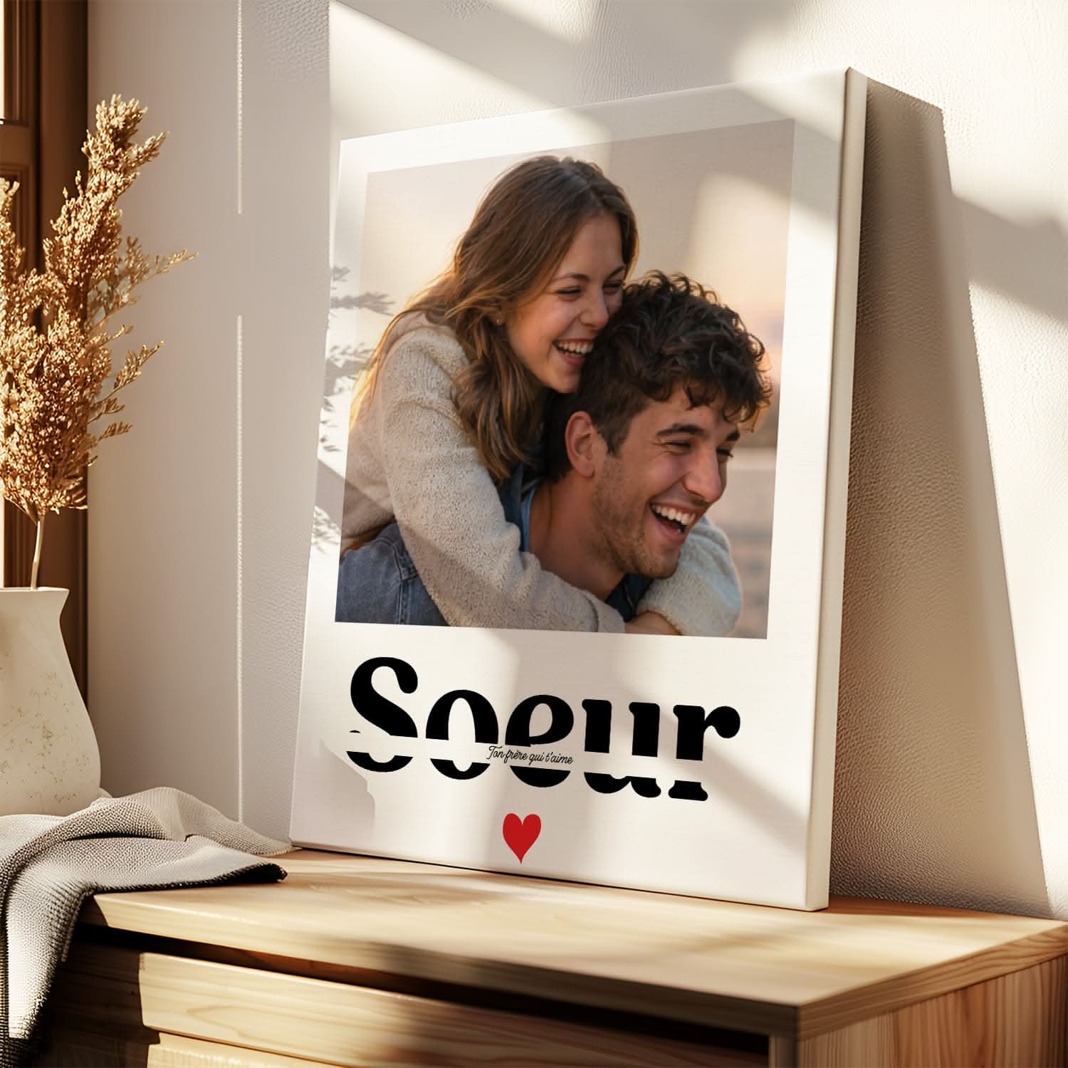 Toile Sœur Personnalisée – Photo Moderne avec Message & Prénom – Cadeau Sœur Original