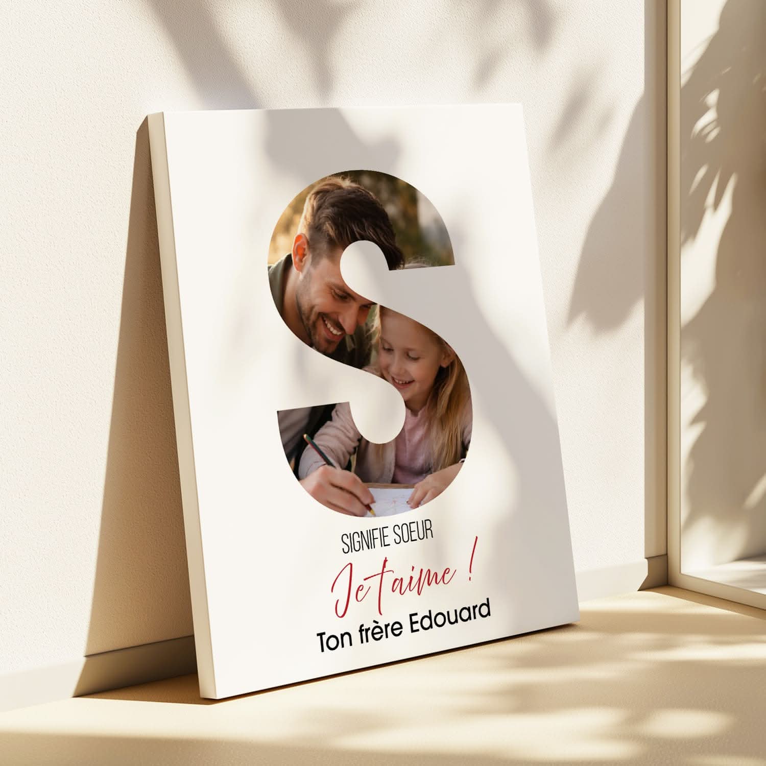 Toile Sœur Personnalisée Lettre S avec Photo & Message – Cadeau Sœur Original