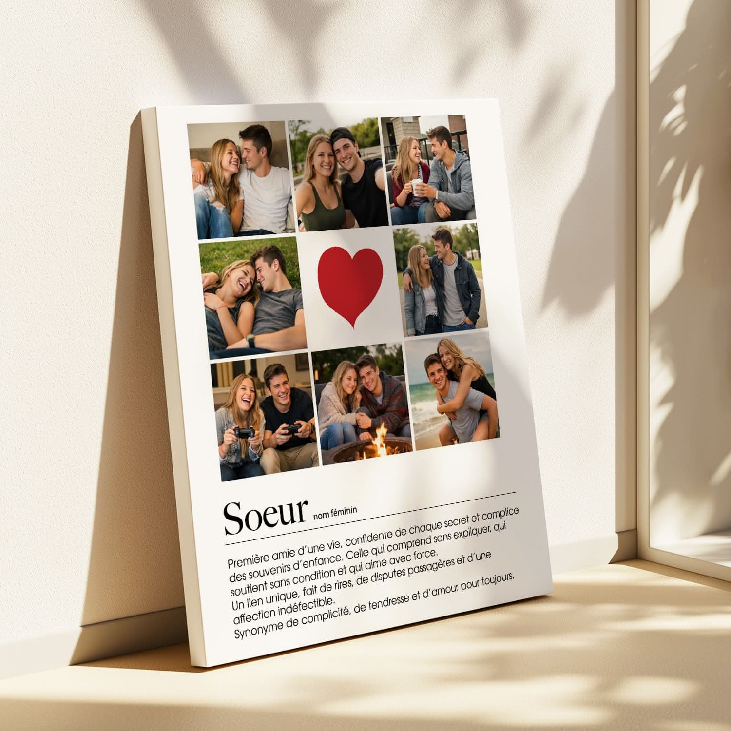 Toile Sœur Personnalisée – Collage Photos & Définition – Cadeau Sœur Original