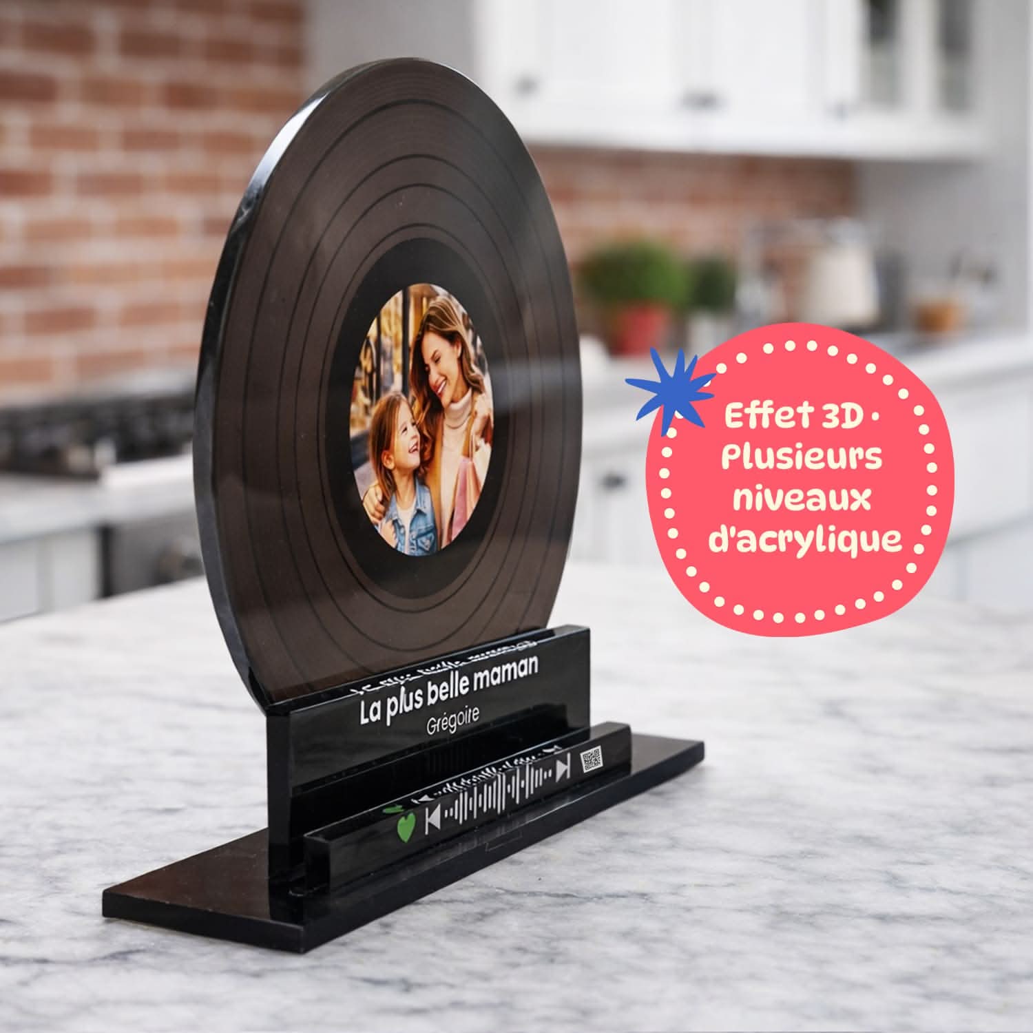 UniKit Vinyle Personnalisé 3D – Photo & Musique – Cadeau Fête des Mères