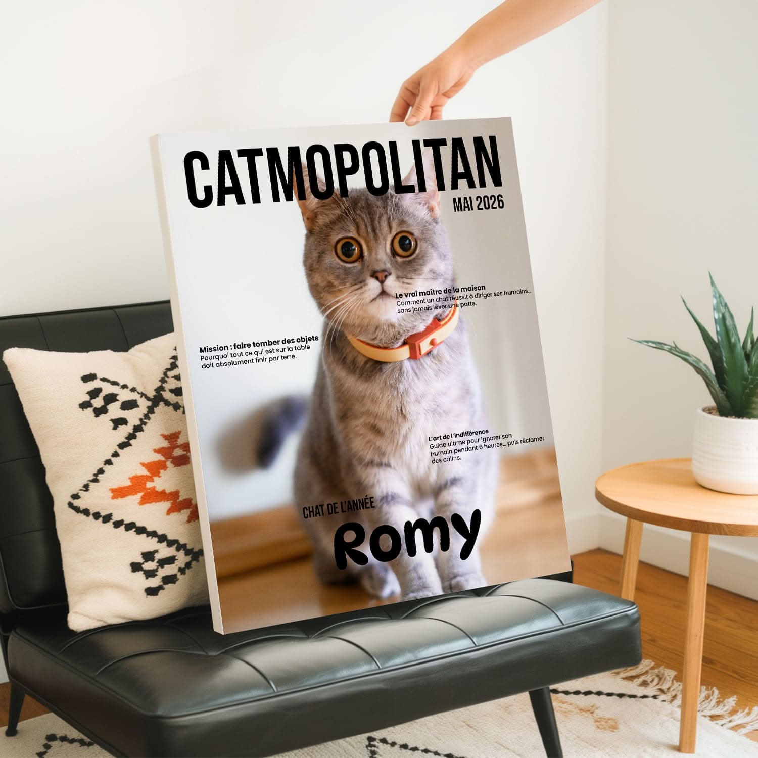 Toile Chat Personnalisée Style Magazine CATMOPOLITAN – Cadeau Original Amoureux des Chats