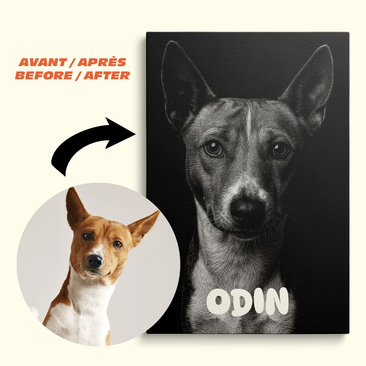 Portrait Animal Personnalisé Noir &amp; Blanc sur Toile – Cadeau Original Élégant