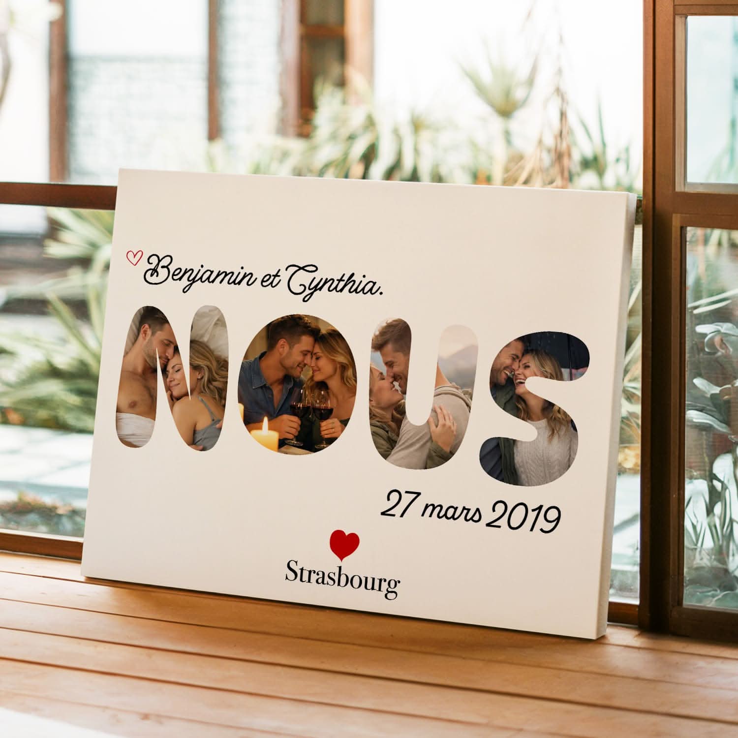 Toile Couple Personnalisée – Lettres NOUS Collage Photos – Cadeau Romantique Original