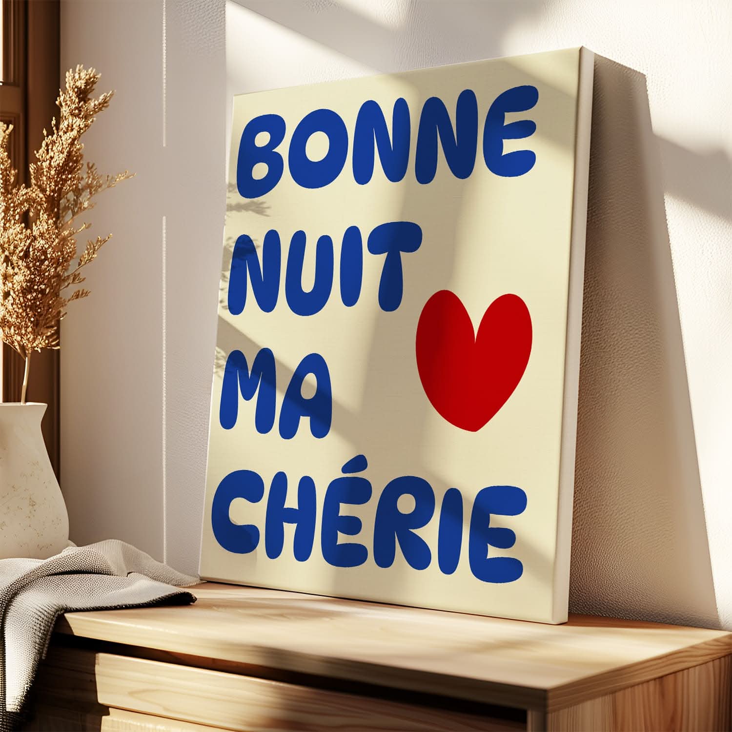 Toile Décoration Murale Romantique – "Bonne Nuit Ma Chérie" – Cadeau Amoureux Original